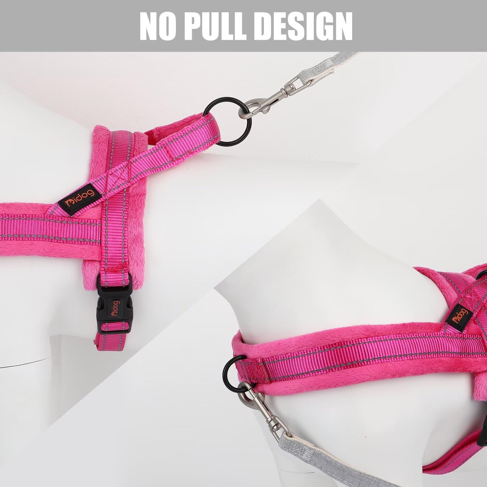 Didog Soft Flannel Padded Dog Vest Harness, Escape Proof/Quick Fit Reflective Dog Strap Harness,Easy For Training Walking,Hot Pi