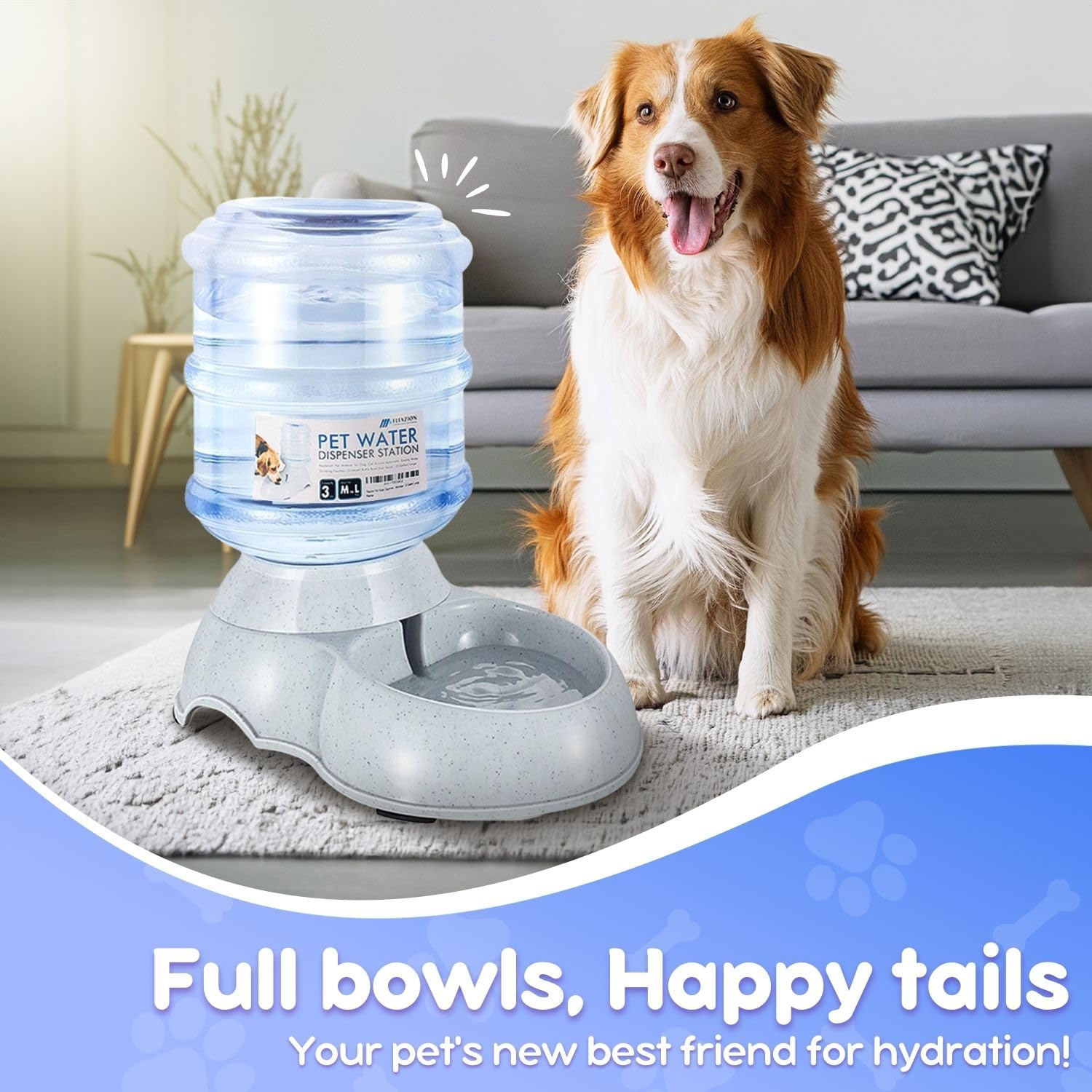Flexzion Gravity Pet Water Dispenser Drinking Station For Dogs Cats (3 Gallon) Automatic Replenish Waterer For Small Large Breed Dog Cat,Feeding Watering Fountain Supplies Bottle Dish Bowl