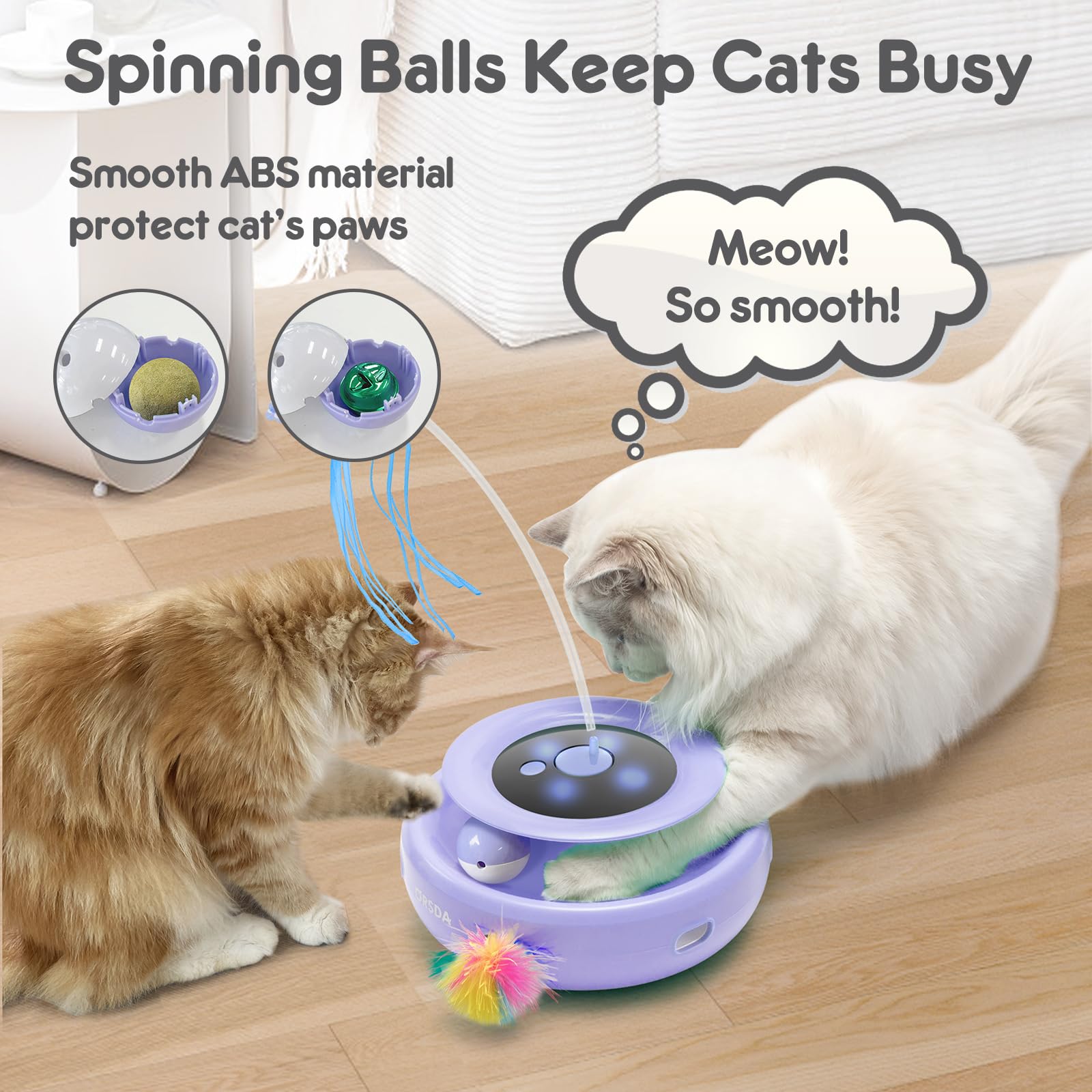 Orsda Cat Toy, 3-In-1 Automatic Interactive Electronic Moving Ambush Feather, Fluttering Butterfly, Track Balls, Usb Rechargeable Powered Smart Indoor Exercise Kicker