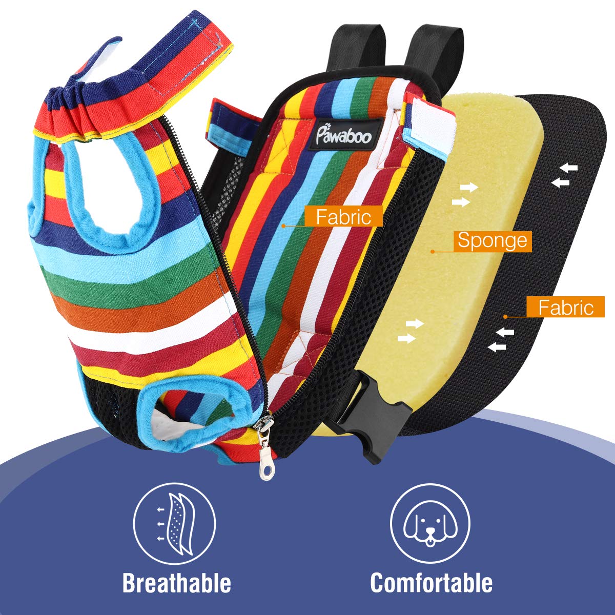 Pawaboo Pet Carrier Backpack, Adjustable Pet Front Cat Dog Carrier Backpack Travel Bag, Legs Out, Easy-Fit For Traveling Hiking Camping For Small Medium Dogs Cats Puppies, Small, Colorful Strips