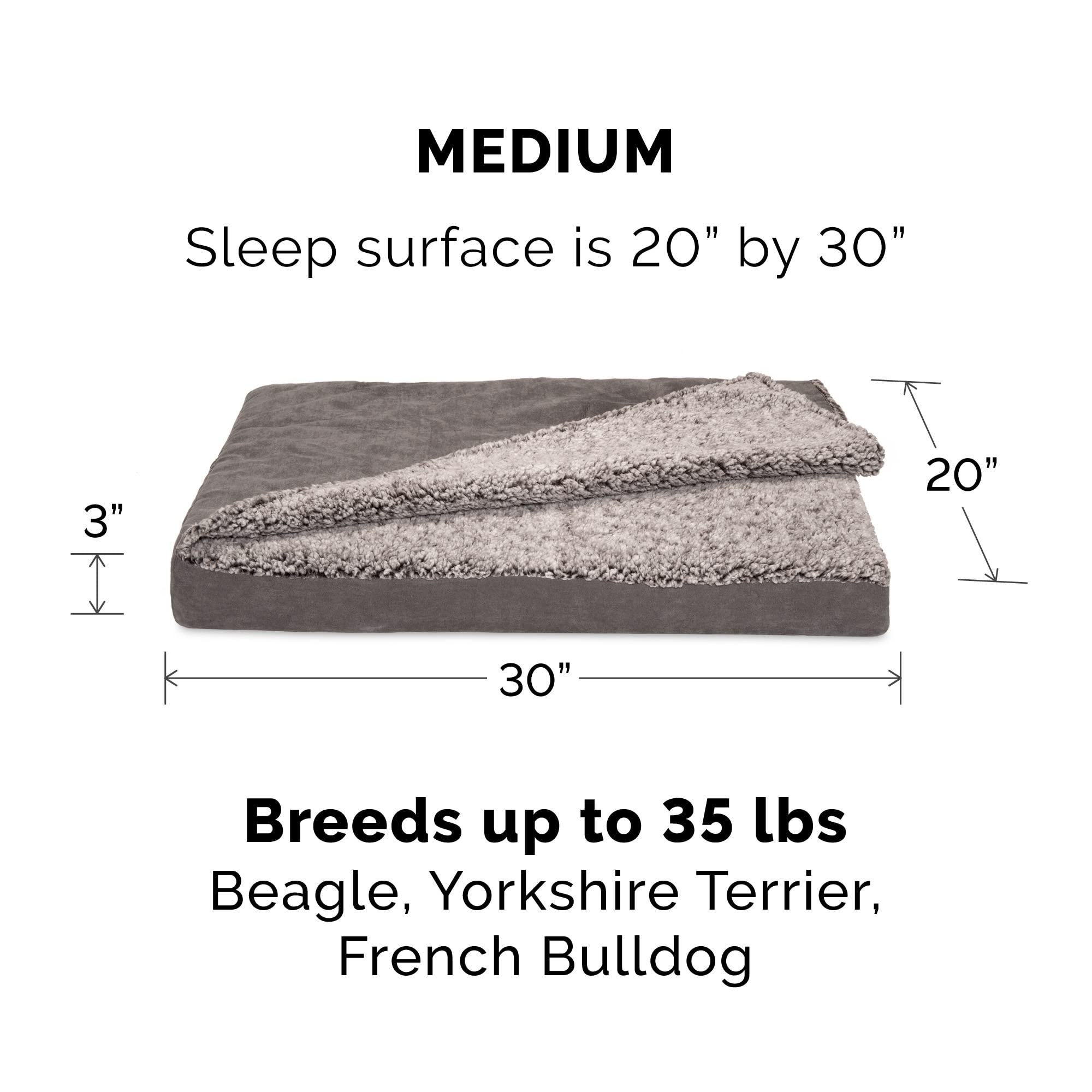 Furhaven Replacement Dog Bed Cover Berber & Suede Blanket Top Mattress, Machine Washable - Gray, Medium