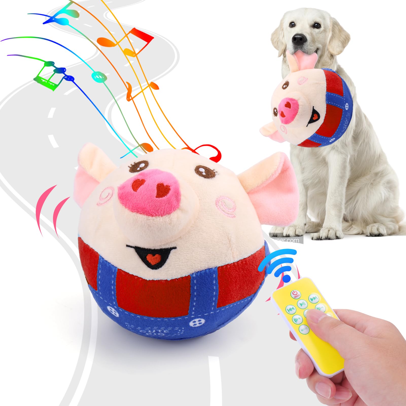 Baborui Remote Control Interactive Dog Toys Pig, Jumping Squeaky Dog Toys With Recording And Music Modes, Rechargeable Moving Do
