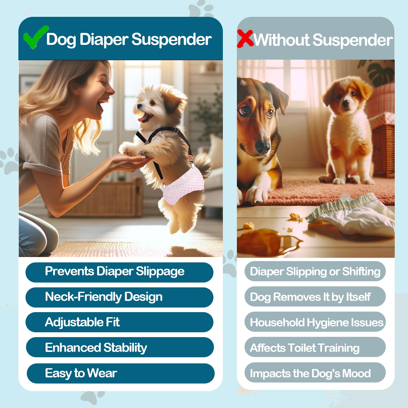 Innerzen 2 Pieces Dog Diaper Suspenders, For Dog Diaper Female And Belly Band For Male, Prevent Dog Diapers From Falling Off,Dia