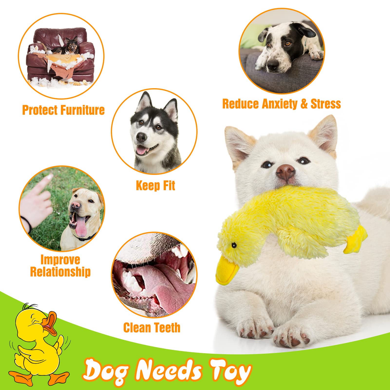 Expawlorer Plush Squeaky Duck Dog Toy - Soft Stuffed Cute Duck, Best Birthday Gift Interactive Filled Chew Toys For Small Medium Large Dogs Puppy Biting Training Teething, Yellow Large