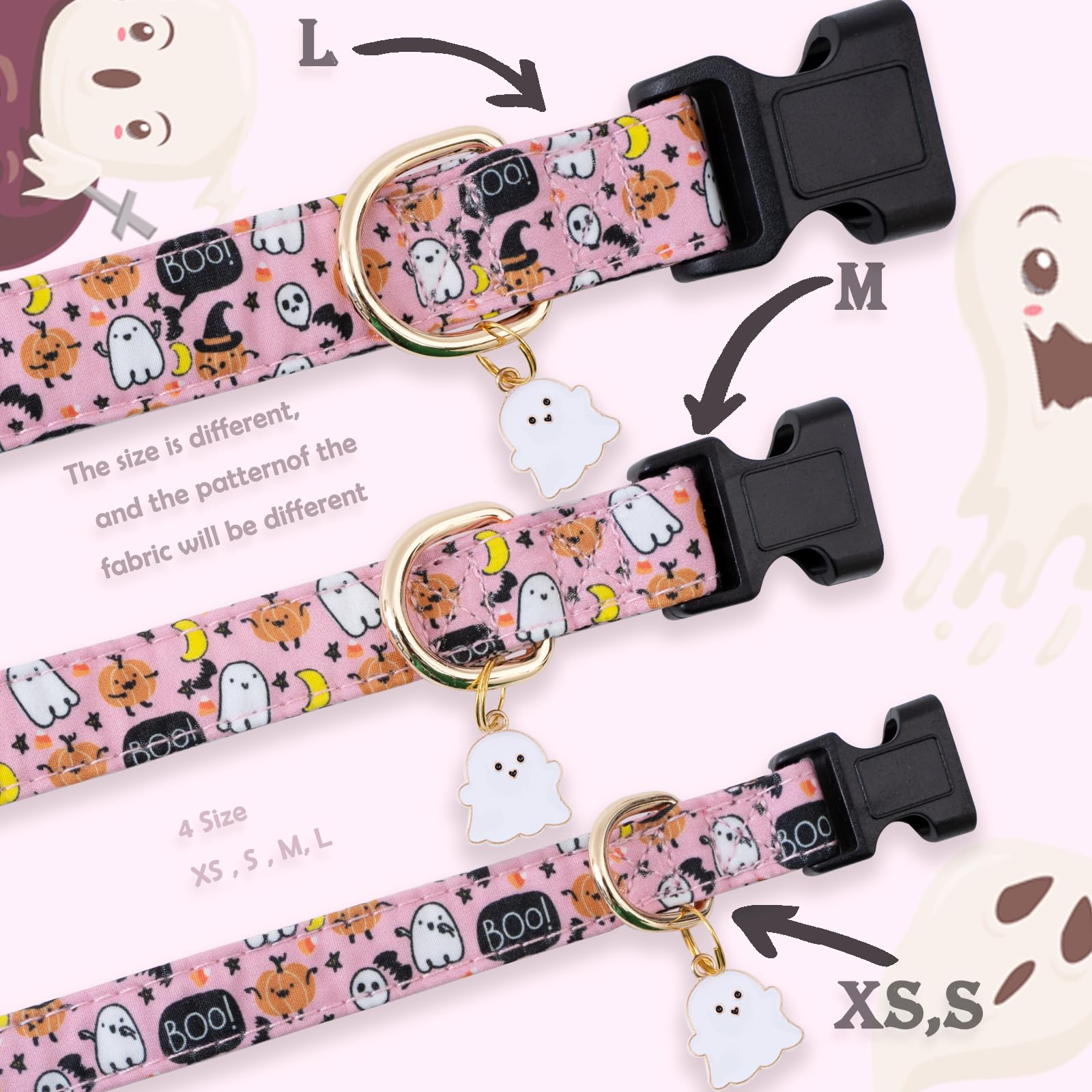 Faygarsle Halloween Fall Dog Collar for Small Medium Large Dogs Fashionable Cute Collar for Male Female Dogs Pink Cotton Dog Col