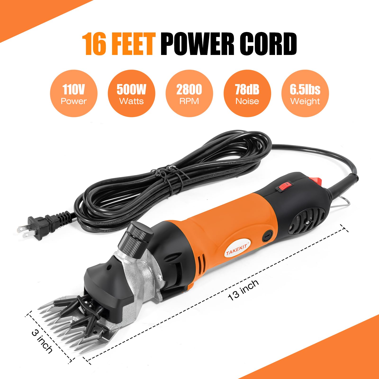 Takekit Sheep Shears, 500W Professional Heavy Duty Sheep Clippers For Grooming, 6 Speeds Electric Animal Shearing Clippers For A