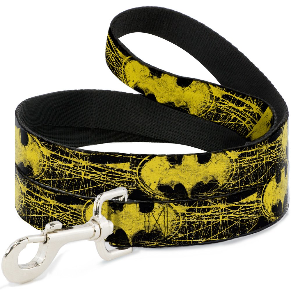 Dog Leash Batman Shield Close Up Sketch Black Yellow 6 Feet Long 1.5 Inch Wide