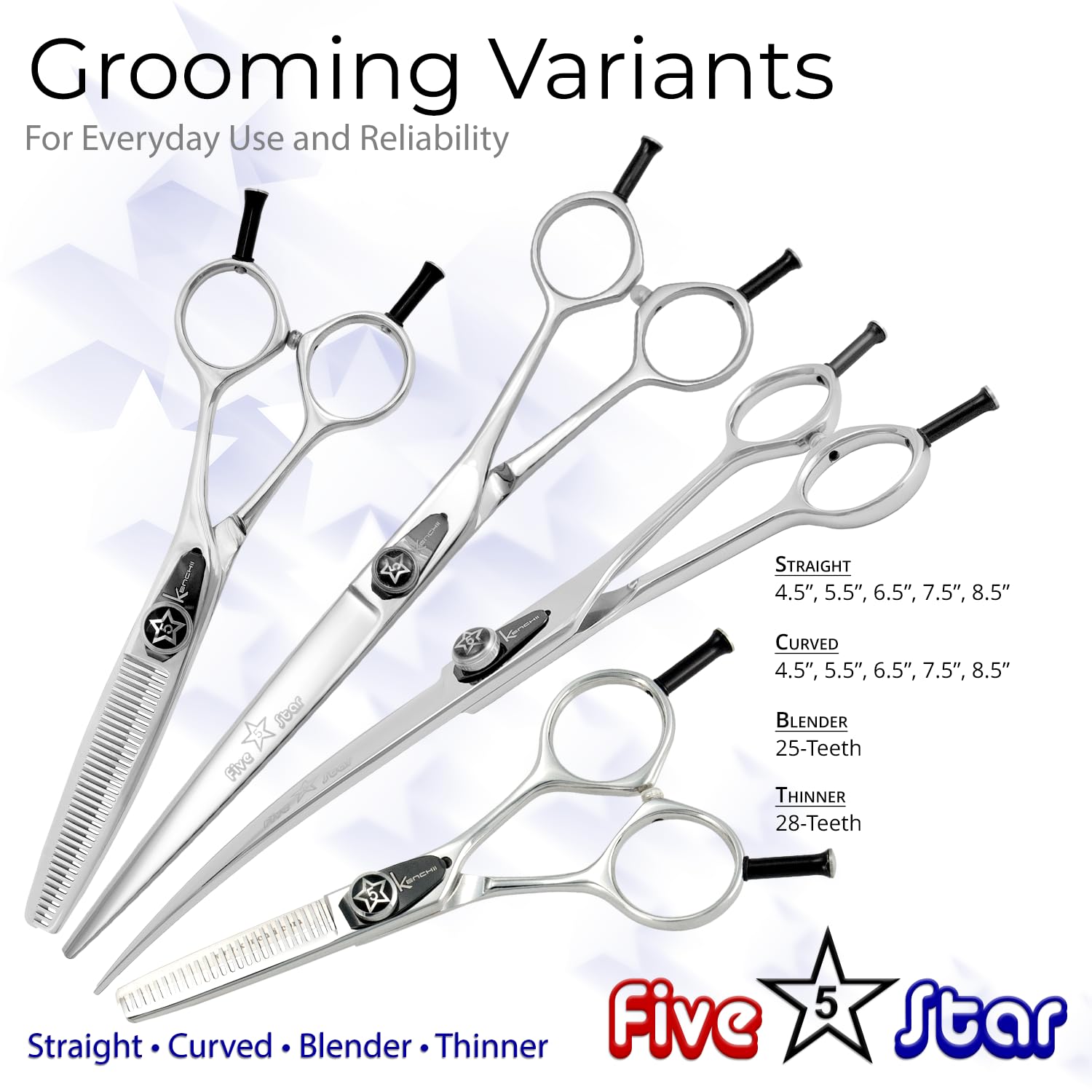 Kenchii Five Star Even Handle Dog Grooming Shears, 5.5 Inch Straight Shears, Light Weight, Heavy Duty Pet Grooming Scissor For D