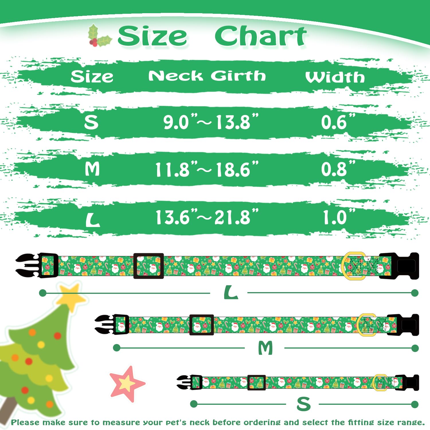 Prehai Green Christmas Dog Collar For Small Medium Large Dogs Special Design Cute Green Christmas Dog Collar For Girl Boy Dogs S