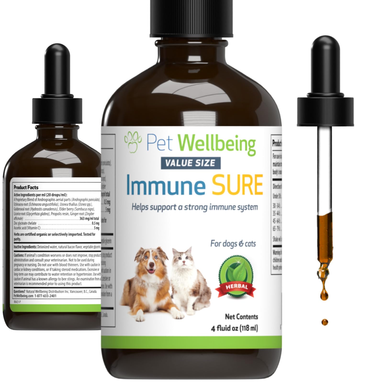 Pet Wellbeing Immune Sure for Dogs - Supports Normal Immune Defenses, Gut Flora Balance, Andrographis, Echinacea, Vitamin C, Zin
