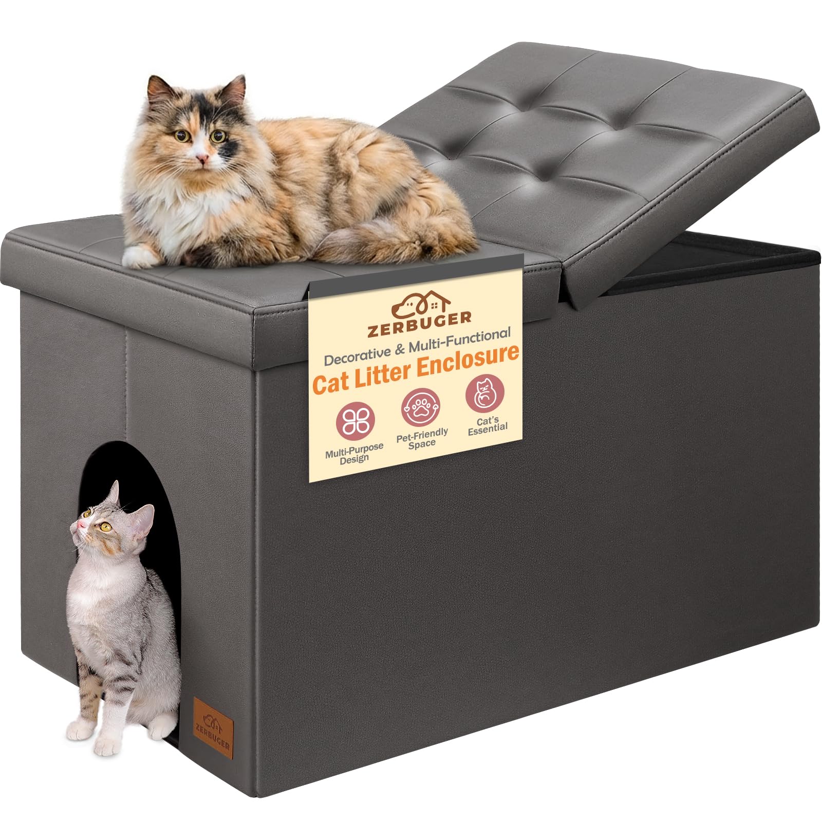 Cat Litter Box Enclosure Furniture for Odor Control, Hidden Cabinet Cat Litter Box Furniture Ottoman with Flip-Up Lid,Cats Litte