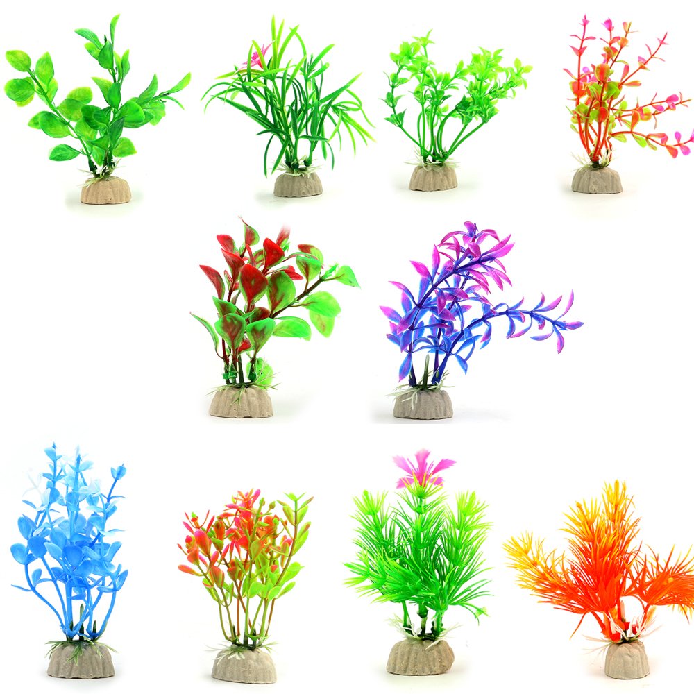 Comsun 10 Pack Artificial Aquarium Plants, Small Size 4 To 4.5 Inch Approximate Height Fish Tank Decorations Home Décor Plastic