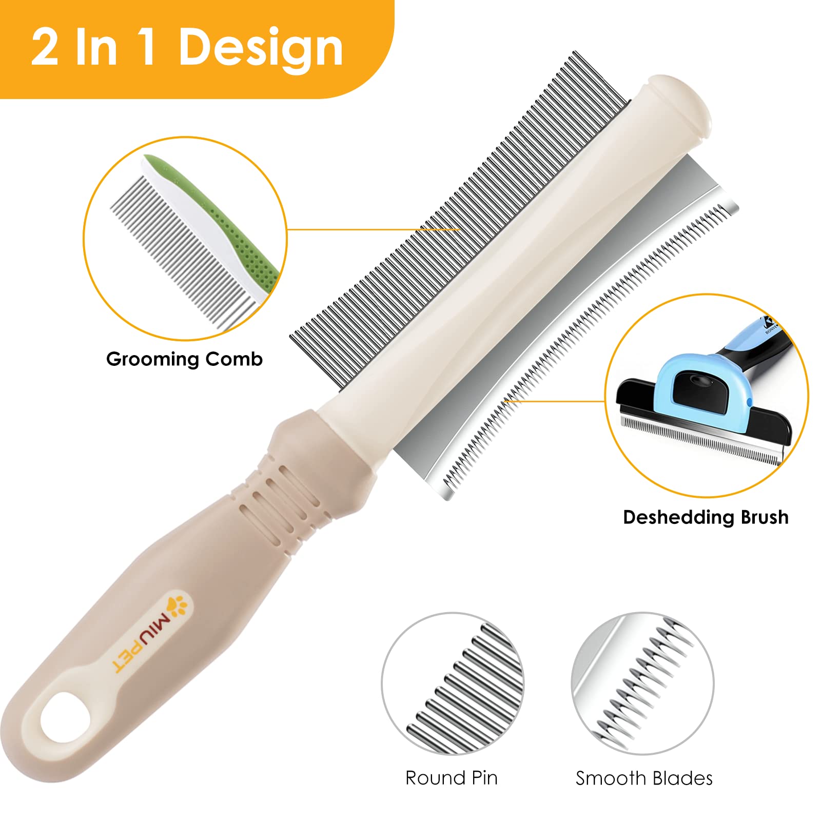 Miu Pet 2 In 1 Dog & Cat Deshedding Brush & Grooming Comb, Double Sided Professional Brush For Short Medium Or Long Hair, Effectively Remove Dead & Floating Hair