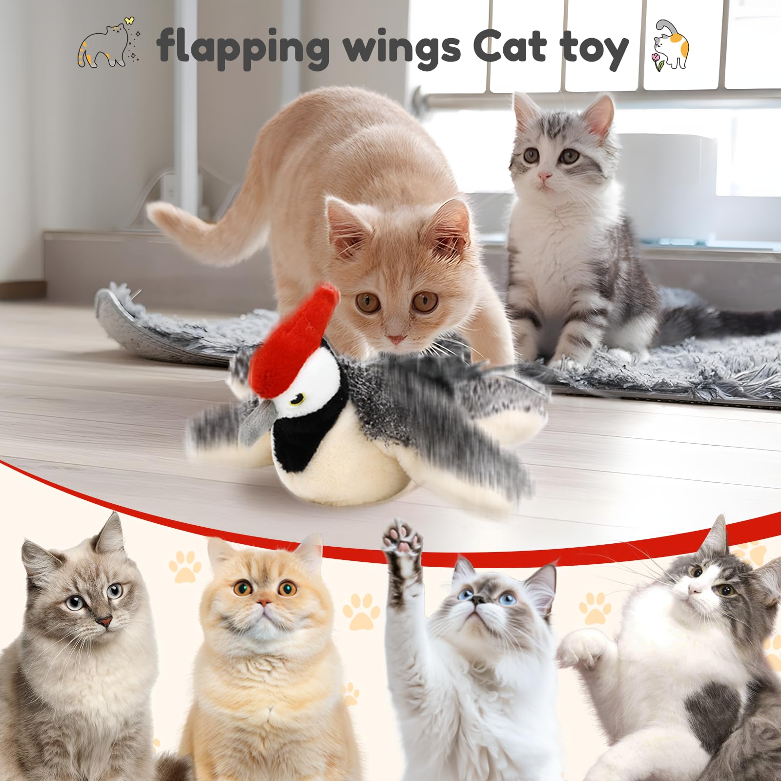 Xiejy Flying Bird Cat Toys, 2025 New Simulated Chirping Bird Cat Toy Automatic Cat Exercise Toys, Rechargeable Wings Flapping Ca