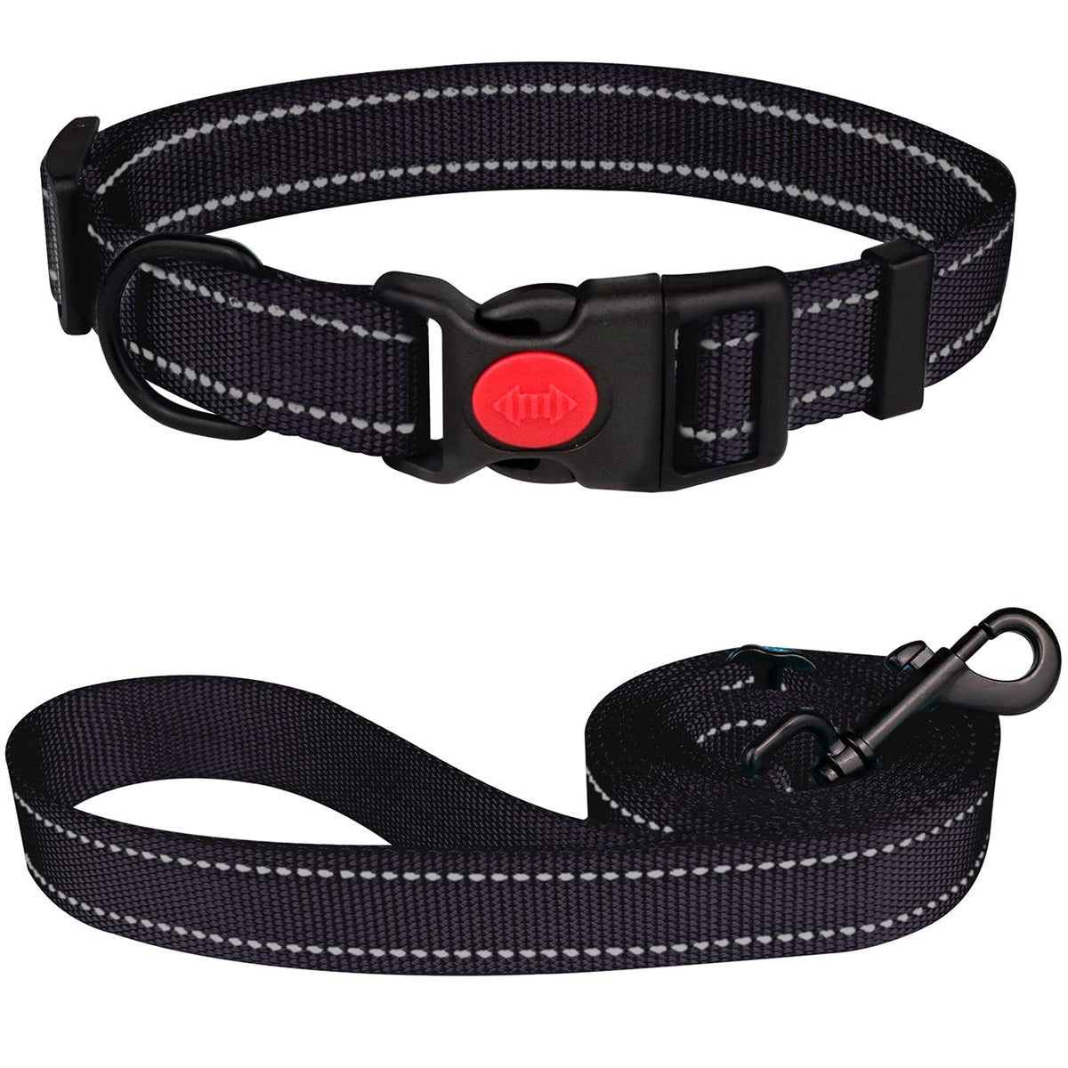 Reflective Dog Collar And Leash Set With Safety Locking Buckle Nylon Pet Collars Adjustable For Small Medium Large Dogs 3 Sizes(Black&L)