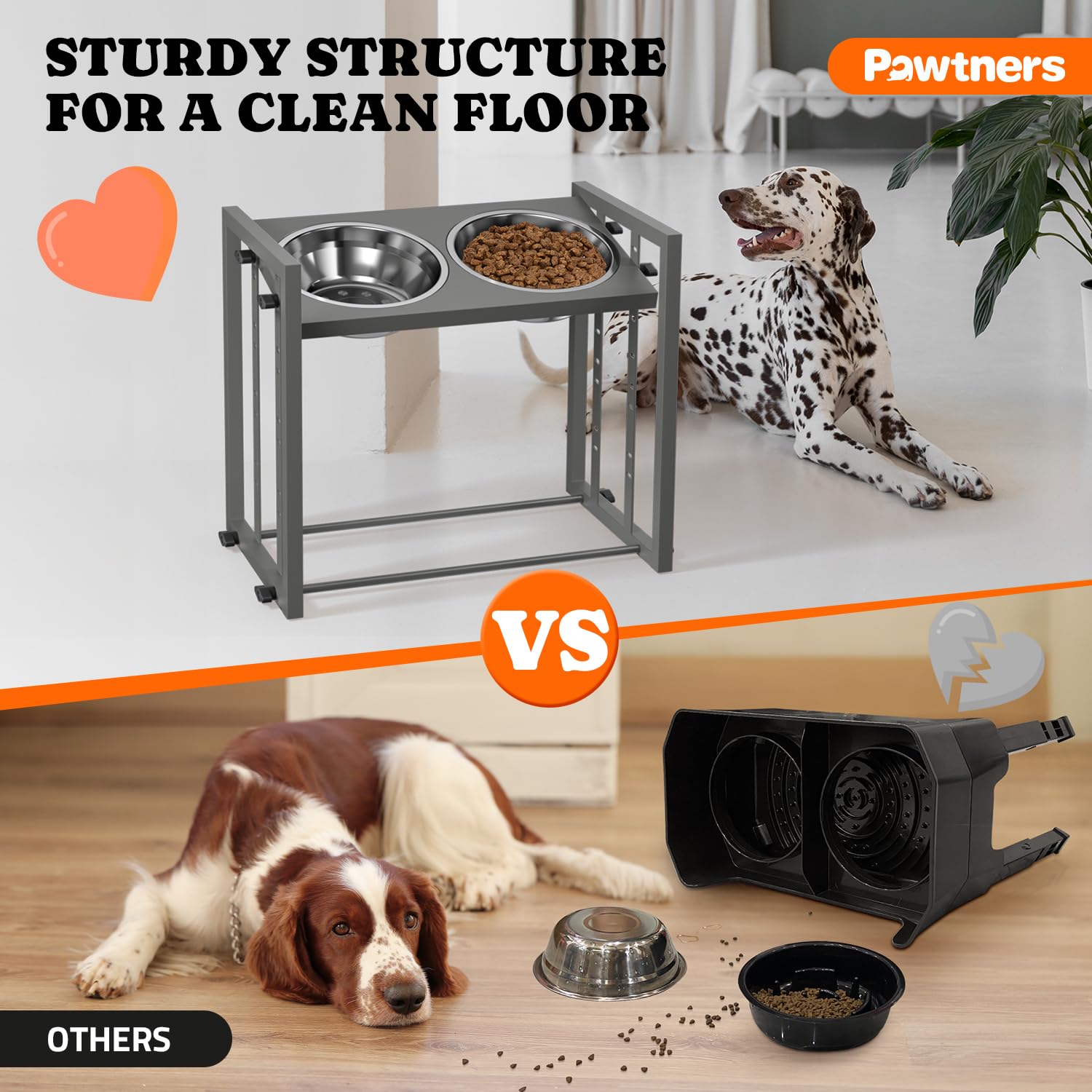 Elevated Dog Bowls For Medium Breed: 4 Height Adjustable Raised Dog Bowl Feeder Station, 2 Stainless Steel Bowls, Grey