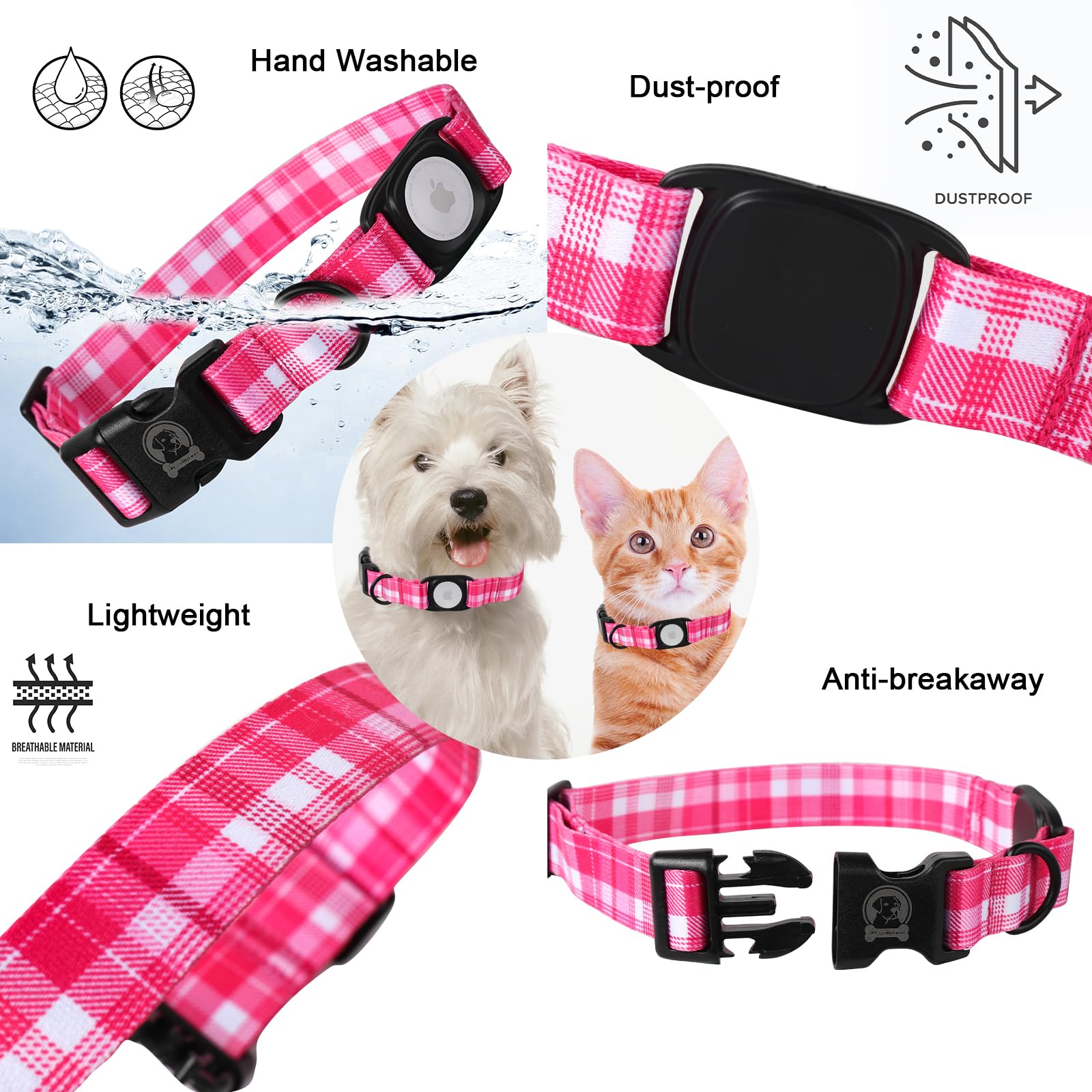 Mr.Chubbyface Dog Collar With Apple Airtag Holder Red And White Plaid Dog Collar For Small Medium Large Boy Girl Dogs