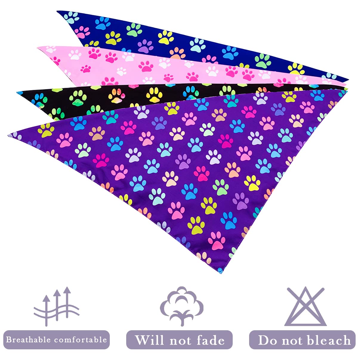Pet Show 4 Pack Paw Print Big Dog Bandanas Set Girl Boy Reversible Adjustable Dogs Scarves Cat Daily Birthday Party Triangle Bibs Grooming Accessories For Medium Large Dogs Puppies Pets