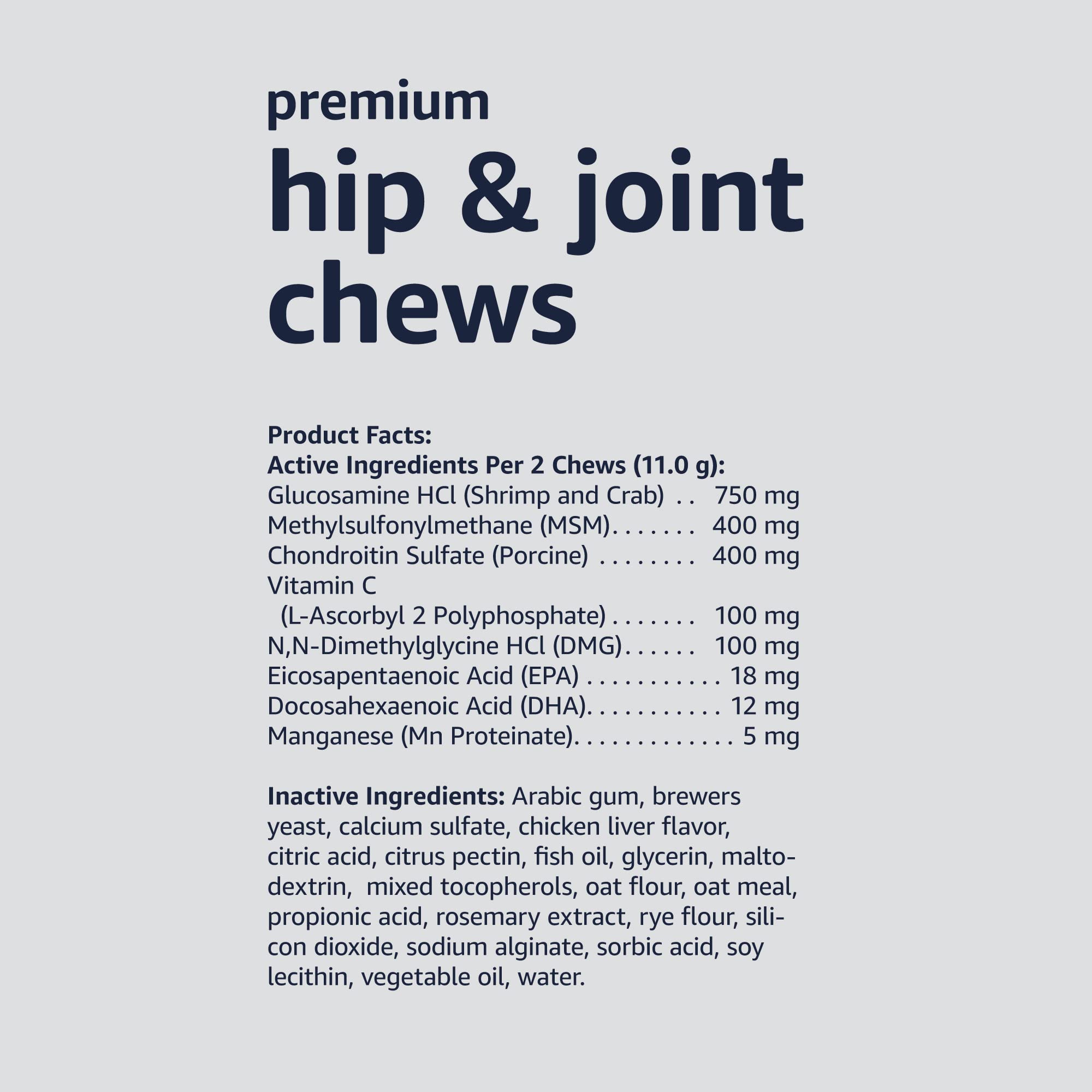 Amazon Basics Premium Dog Hip & Joint Supplement Chews with EPA and DHA, Chicken Liver Flavor, 60 Count (Previously Solimo)