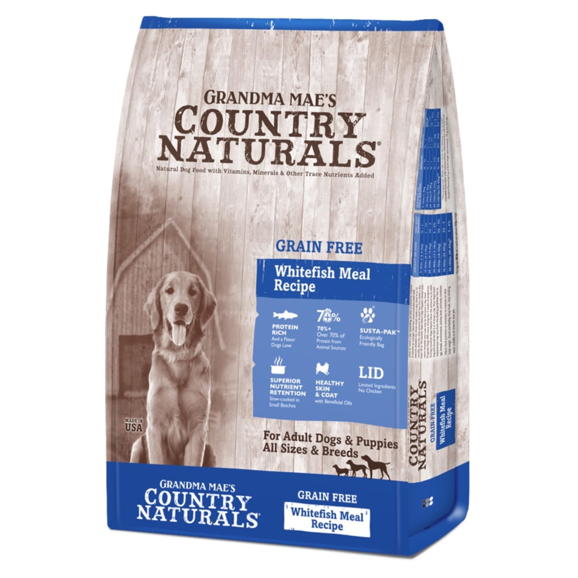Grandma Maes Country Naturals Dry Dog Food, Grain Free Formula, Whitefish, Slow Cooked & Nutrient Dense, Made in USA, 12 LB Bag