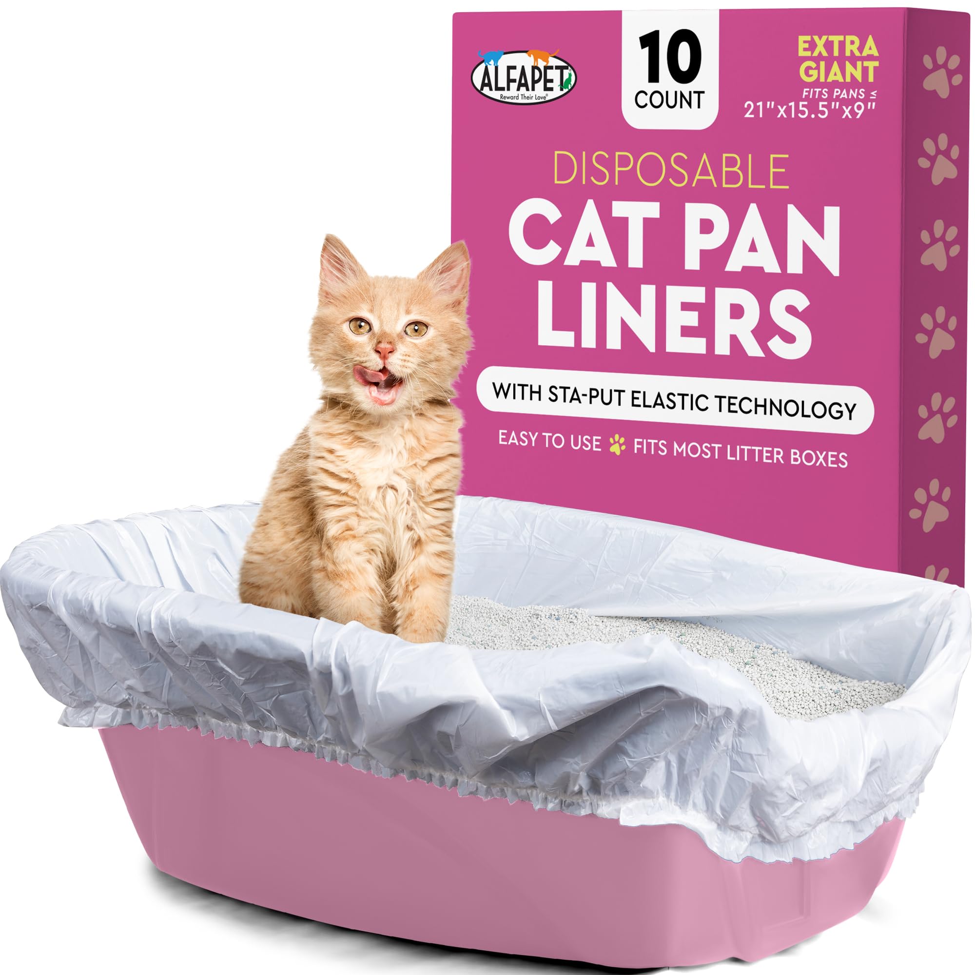 Alfapet Elastic Cat Litter Box Liners - Extra Giant 10 Count - Tear-Resistant Cat Litter Bags - Waterproof Kitty Litter Liners -