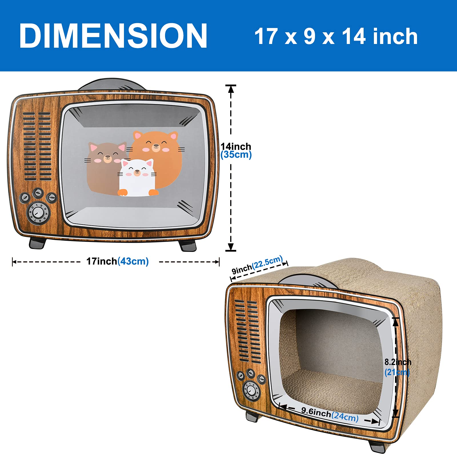 Fluffydream Tv Cat Scratcher Cardboard Lounge Bed, Cat Scratching Board, Durable Board Pads Prevents Furniture Damage