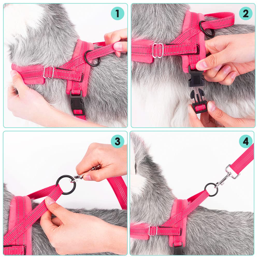 Lukovee Walking Dog Harness And Leash, Heavy Duty Adjustable Puppy Harness Soft Padded Reflective Vest Harness Anti-Twist 4Ft Lead Quick Fit Lightweight For Small Dog Cat (Pink, Medium)