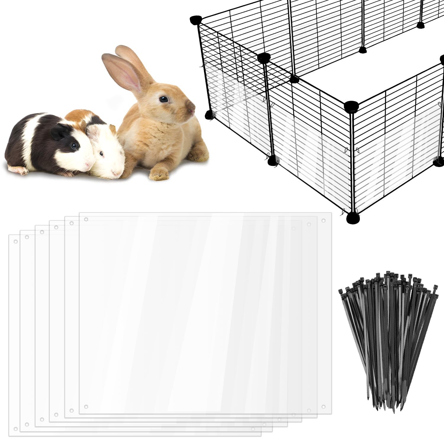 6 Pcs Pet Cage Liner, Clear Cage Edge Liner Protection, Bunny Cage Urine Guard, Obstruct Cage Side Litter For Rabbit Guinea Pig 