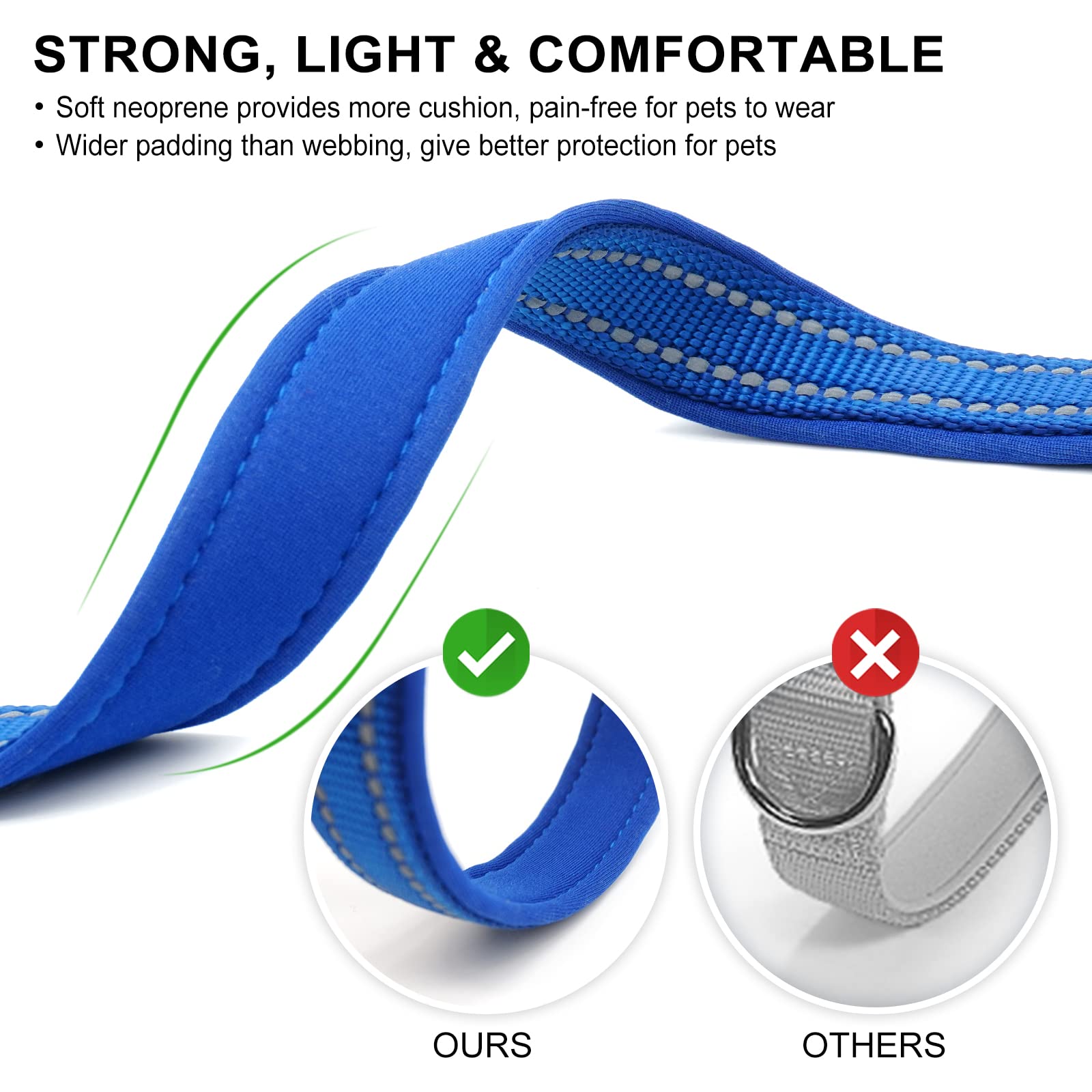 Azuza Reflective Dog Collar,Soft Neoprene Padded Pet Collar With Id Tag Ring,Adjustable For Small Dogs,Royal Blue,S