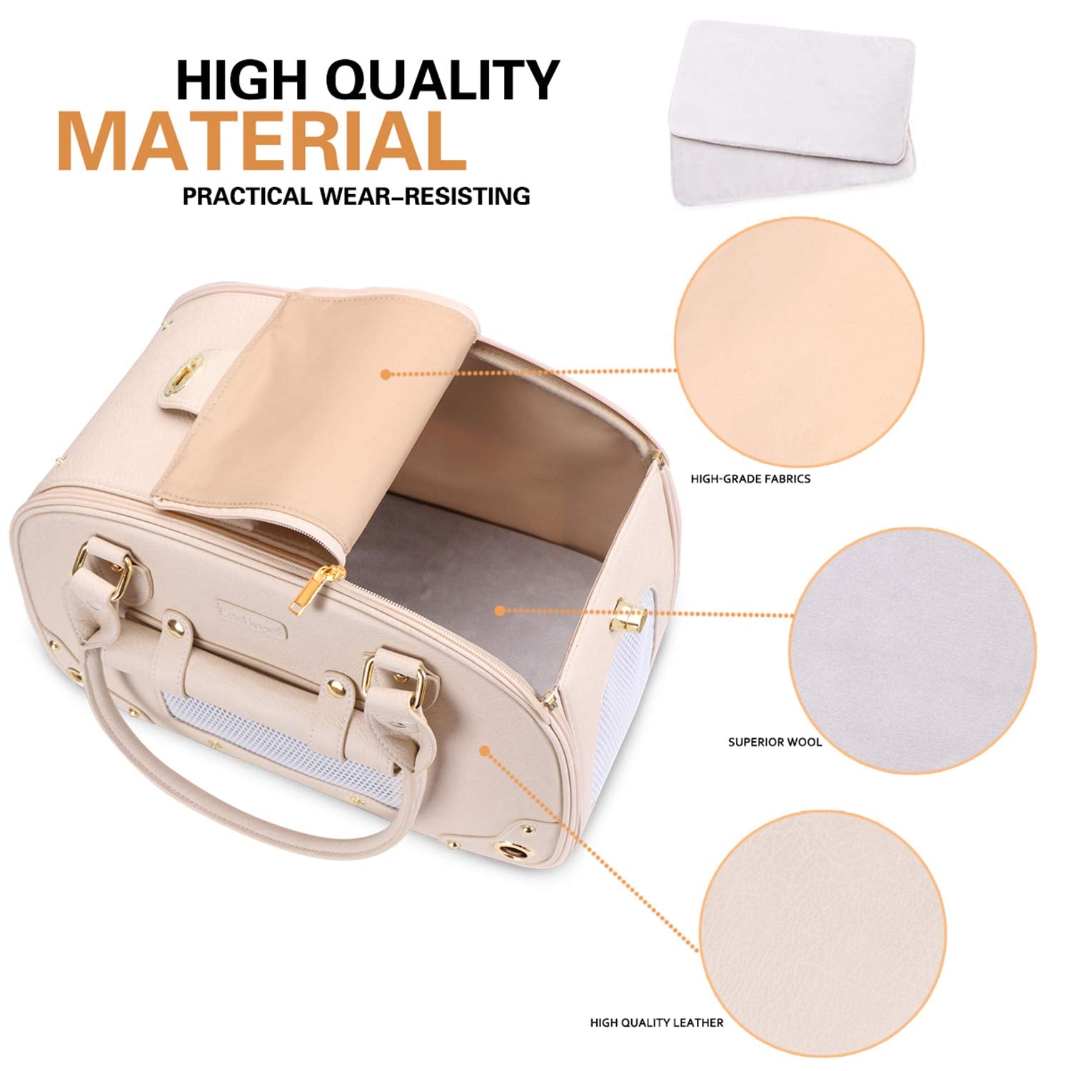 Petshome Dog Carrier Purse, Pet Carrier, Cat Carrier, Foldable Waterproof Premium Leather Pet Travel Portable Bag Carrier For Cat And Small Dog Home & Outdoor Beige