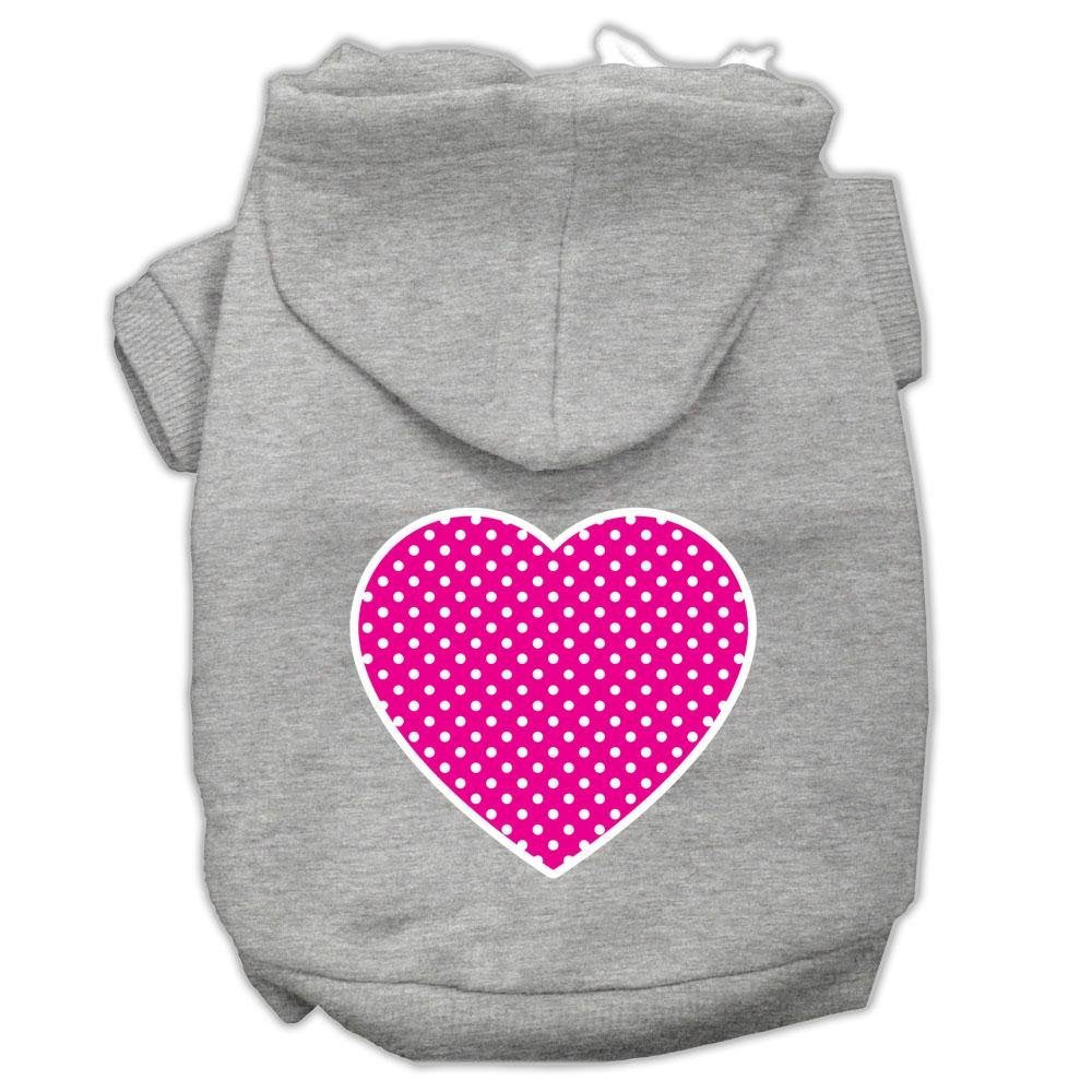 Pet Dog & Cat Hoodie Screen Printed, 'Pink Swiss Dots Heart' Gray Lg (10-14 Lbs.)