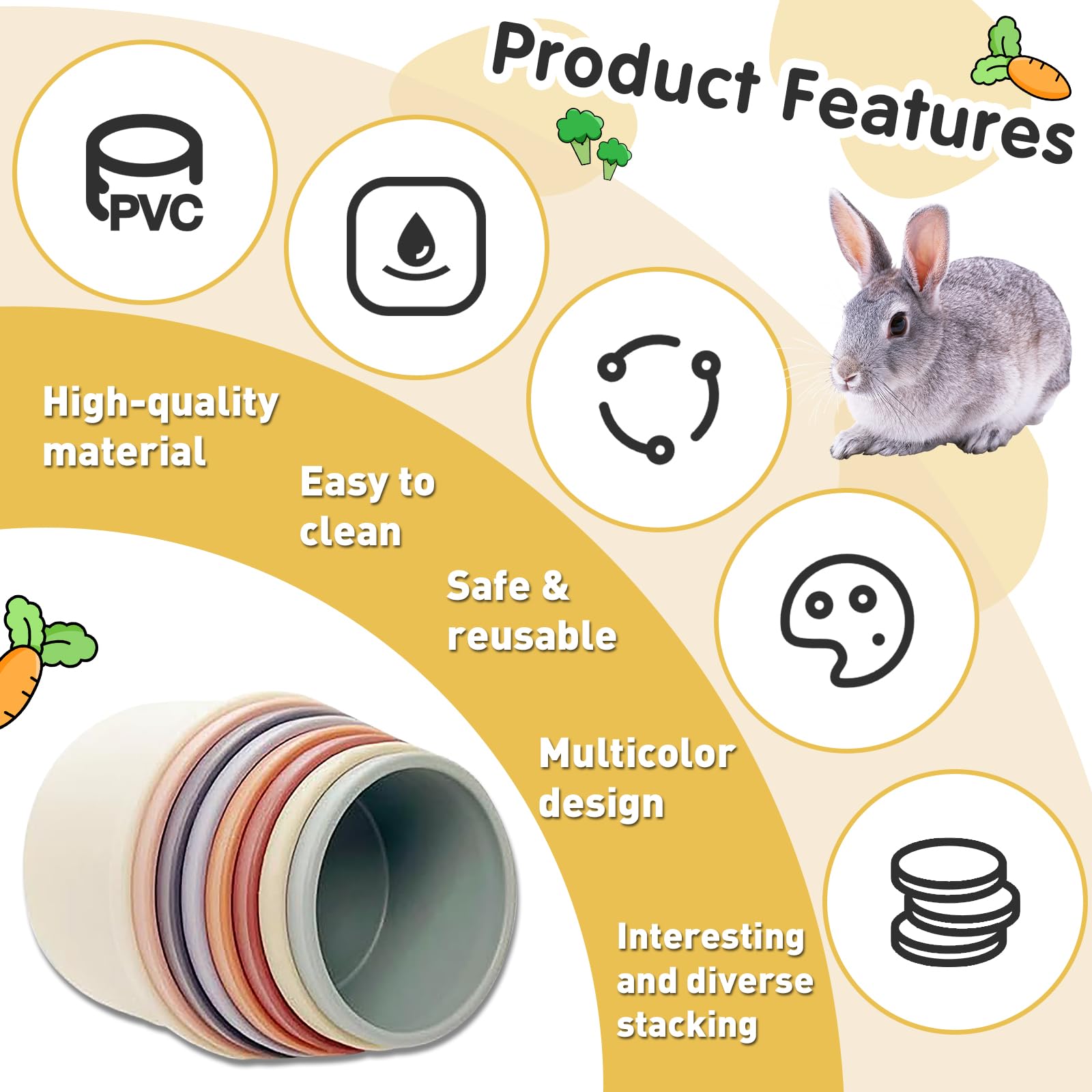 Iffitya 8 Pcs Stacking Cups for Rabbits, Colorful Bunny Toys for Rabbits and Small Animals, Nesting Rabbit Toys of Different Siz