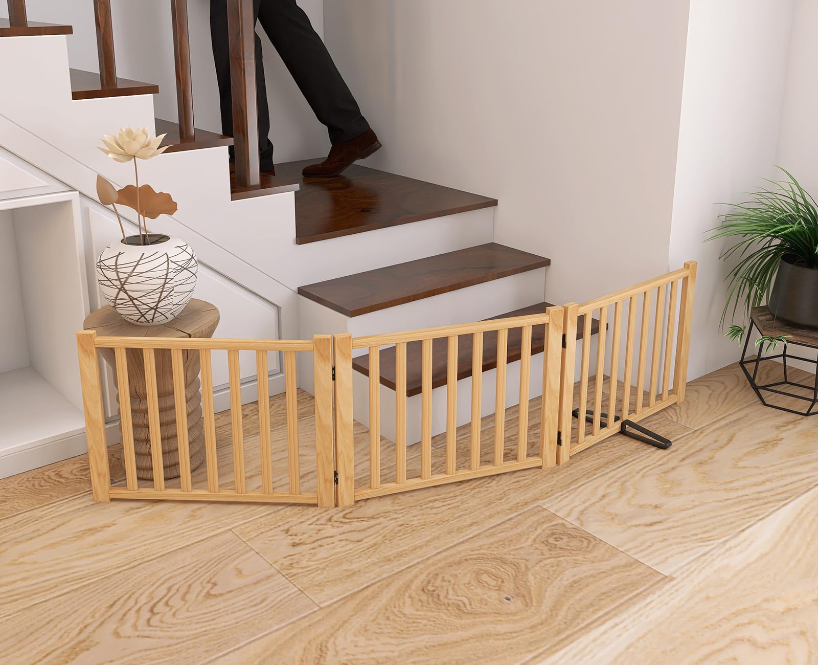 YOCAN Paint-Free Wooden Freestanding Dog Gates for The House,Doorways, Stairs,Wood Dog Fences Indoor Pet Gate,Step Over Fence-3