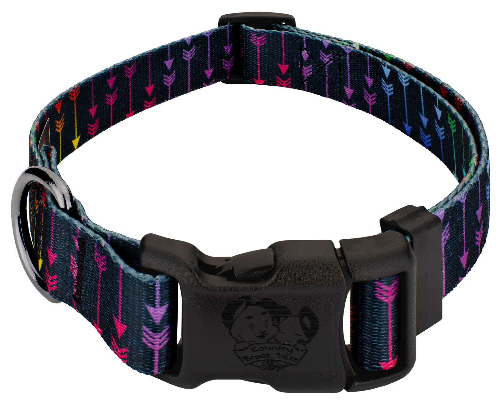 Country Brook Petz - Gunmetal Deluxe Colorful Arrows Dog Collar - Made in The U.S.A. - Chevron and Arrows Collection Featuring L