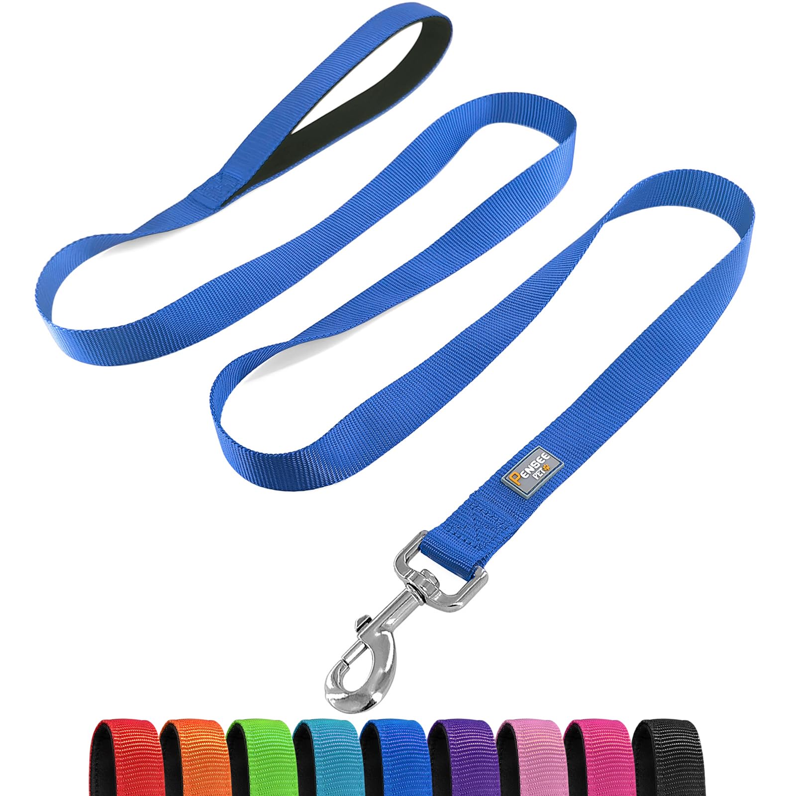 Penseepet Basic Dog Leashes 6 Ft Padded Handle Nylon Dogs Leashes For Large Dogs Blue