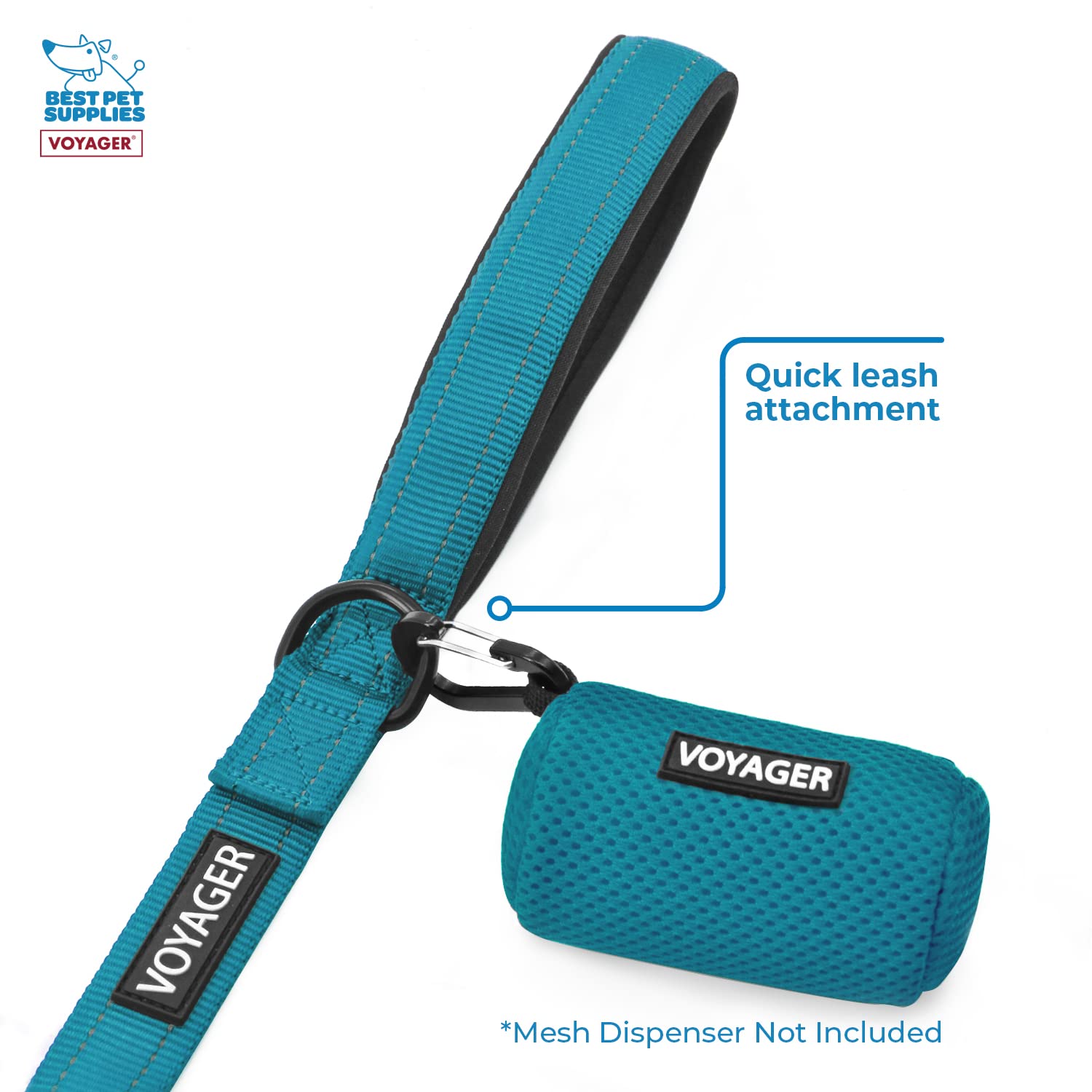 Voyager Reflective Dog Leash With Neoprene Handle, 5Ft Long, Supports Small, Medium, And Large Breed Puppies, Cute And Heavy Duty For Walking, Running, And Training - Turquoise (Leash), S