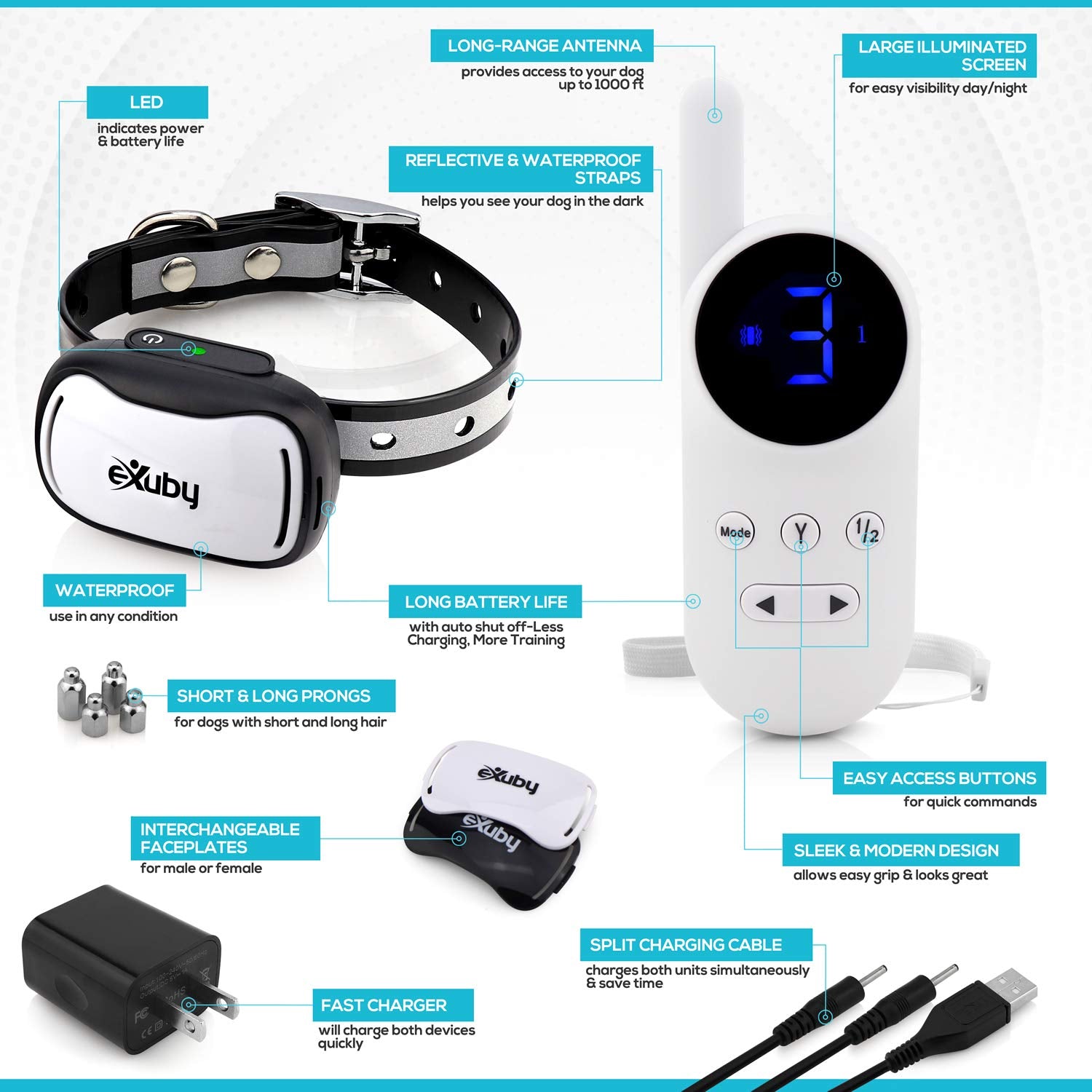 Exuby - Tiny Shock Collar For Small Dogs 5-15Lbs - Smallest Collar On The Market - Sound, Vibration, & Shock - 9 Intensity Level