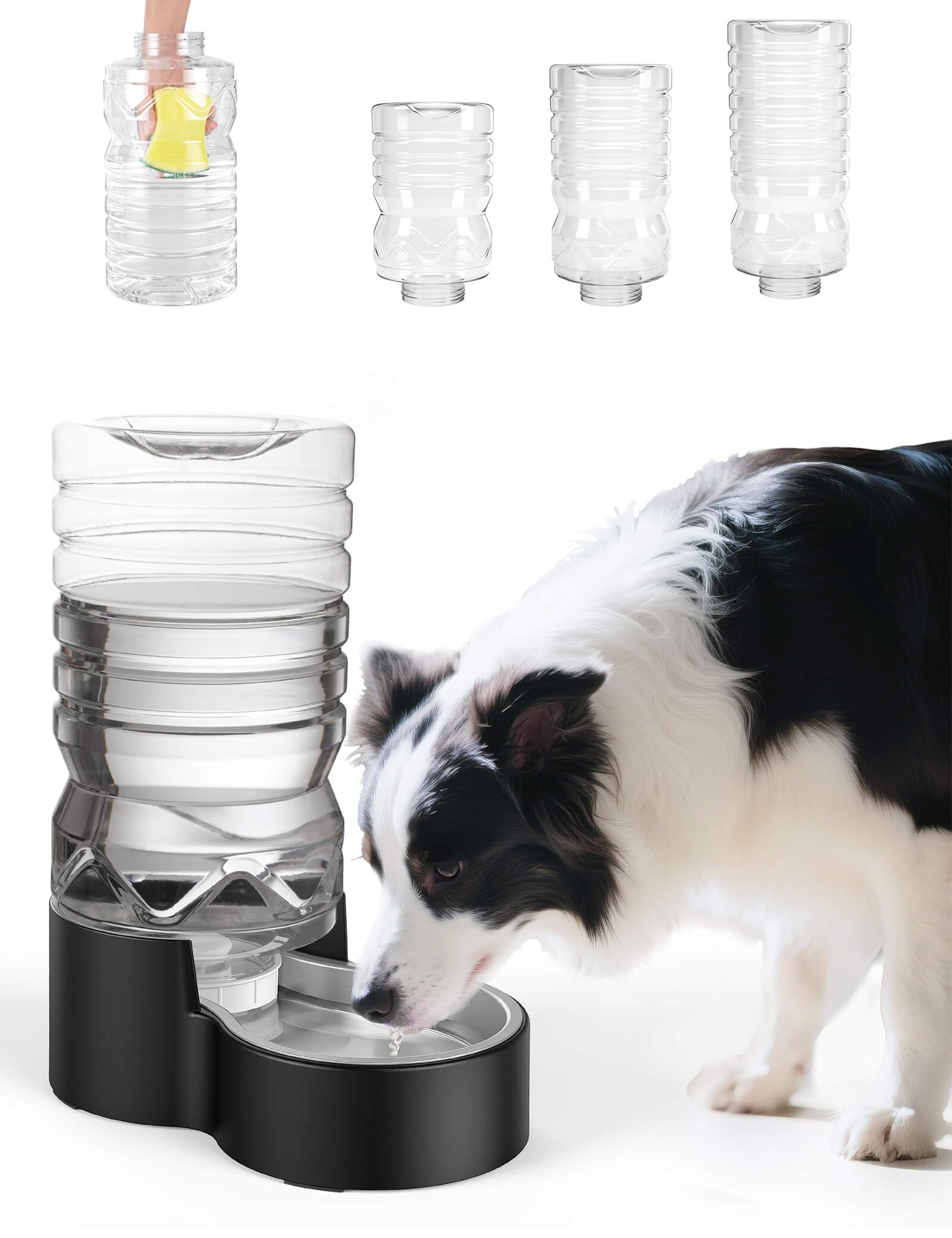 Heouvo 2.1 Gallon Automatic Dog Water Dispenser?Wide Mouth for Easy Hand-in Cleaning??Removable Stainless Steel Bowl?, Gravity R