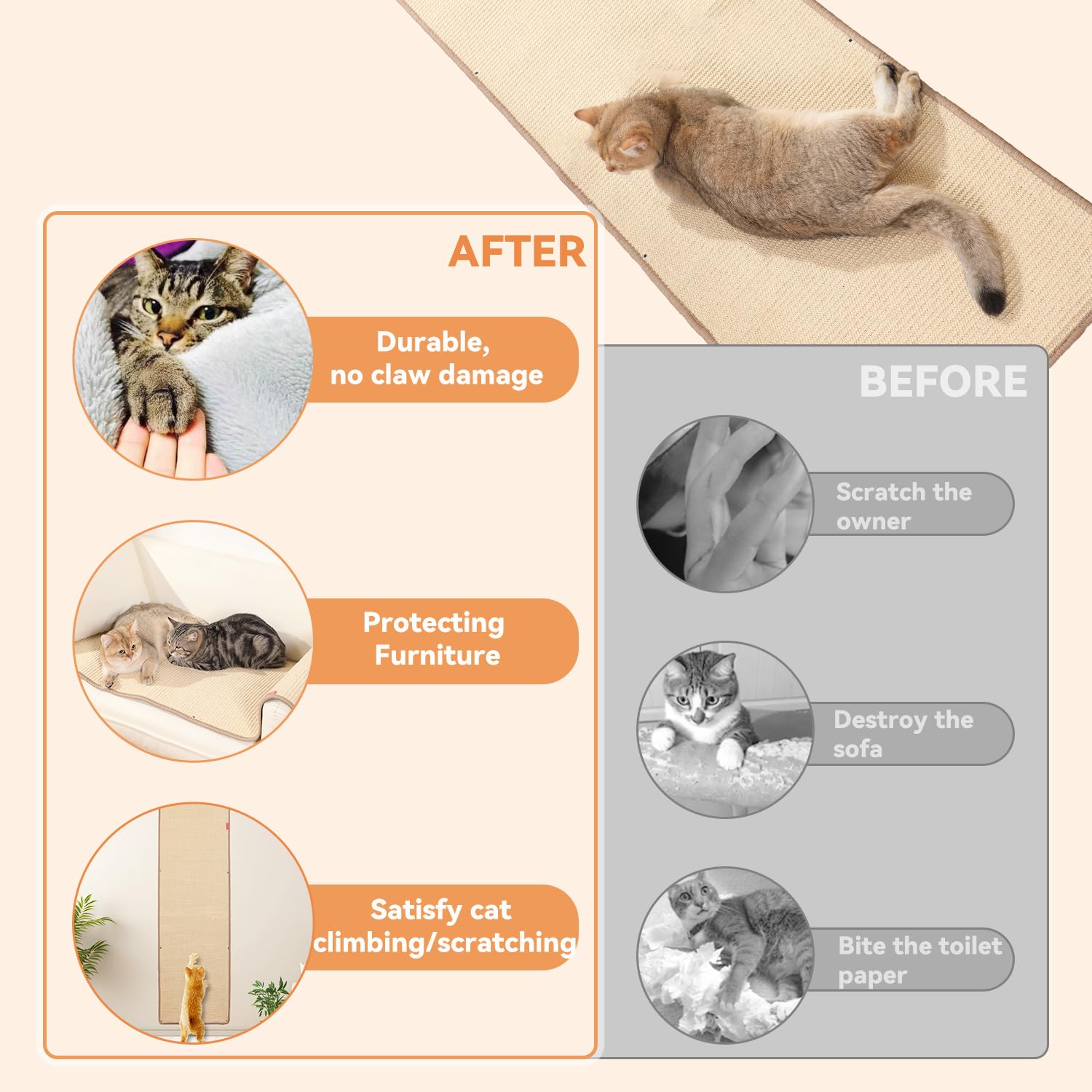 66.93X19.68X0.32 Inch Thickened Cat Wall Scratcher Carpet, Cat Climbing Wall, Durable Cat Wall Furniture, Tall Cat Scratching Po