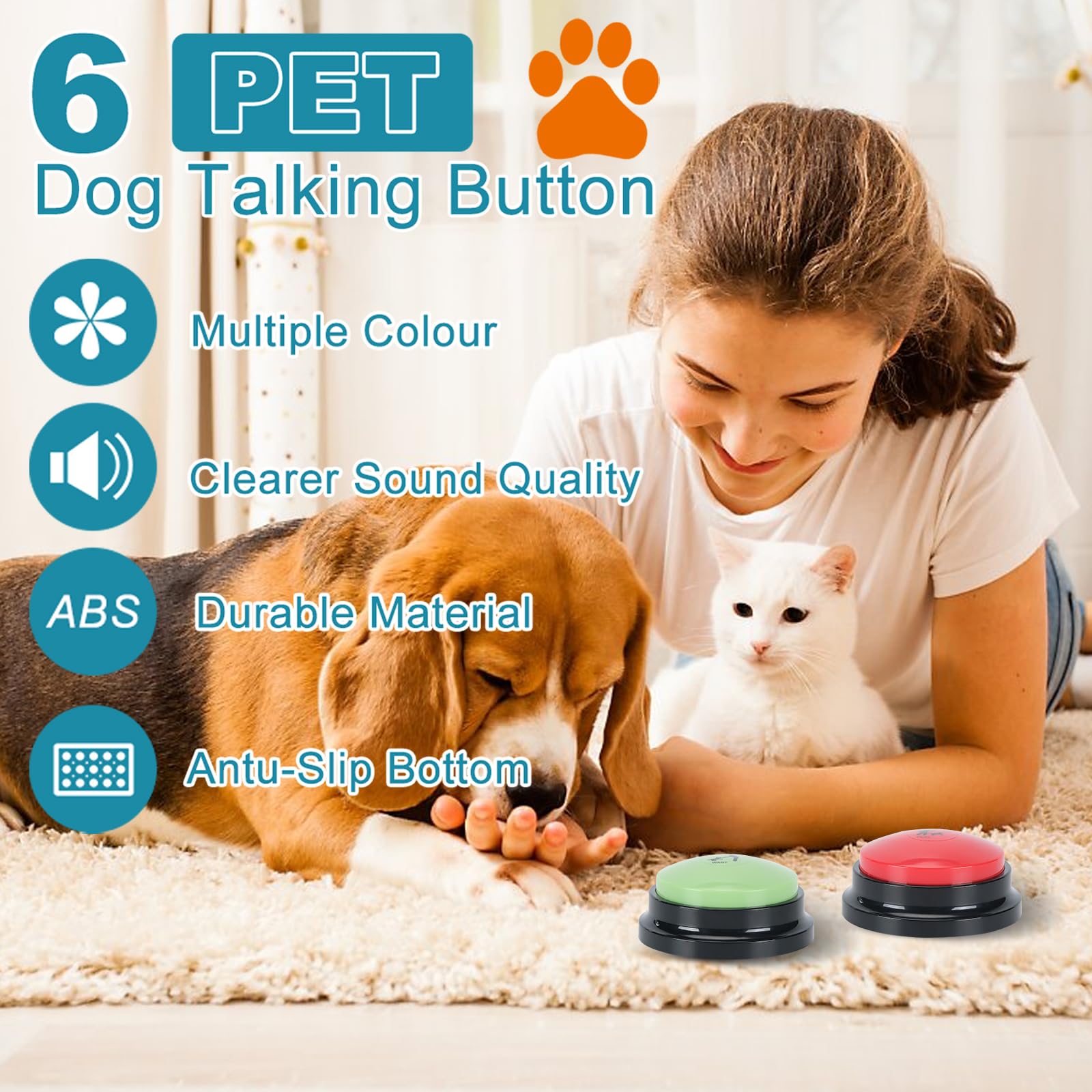 6 Pcs Dog Talking Button Set, Dog Buttons For Communication 30S Voice Recording Speaking Button Pet Speech Training Buzzers With