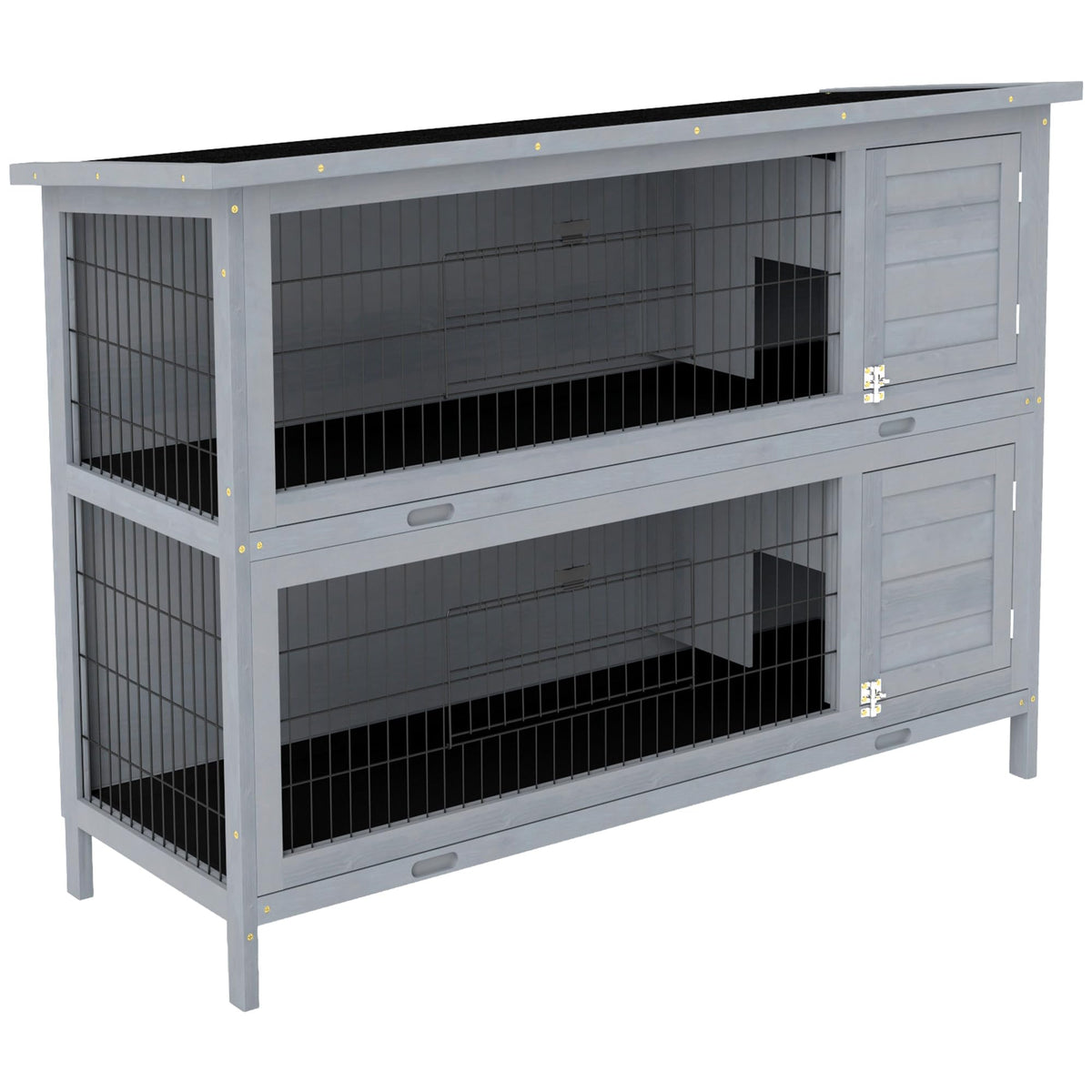 Pawhut 54' 2-Story Large Rabbit Hutch Bunny Cage Wooden Pet House Small Animal Habitat With Lockable Doors, No Leak Tray And Waterproof Roof For Outdoor/Indoor Grey