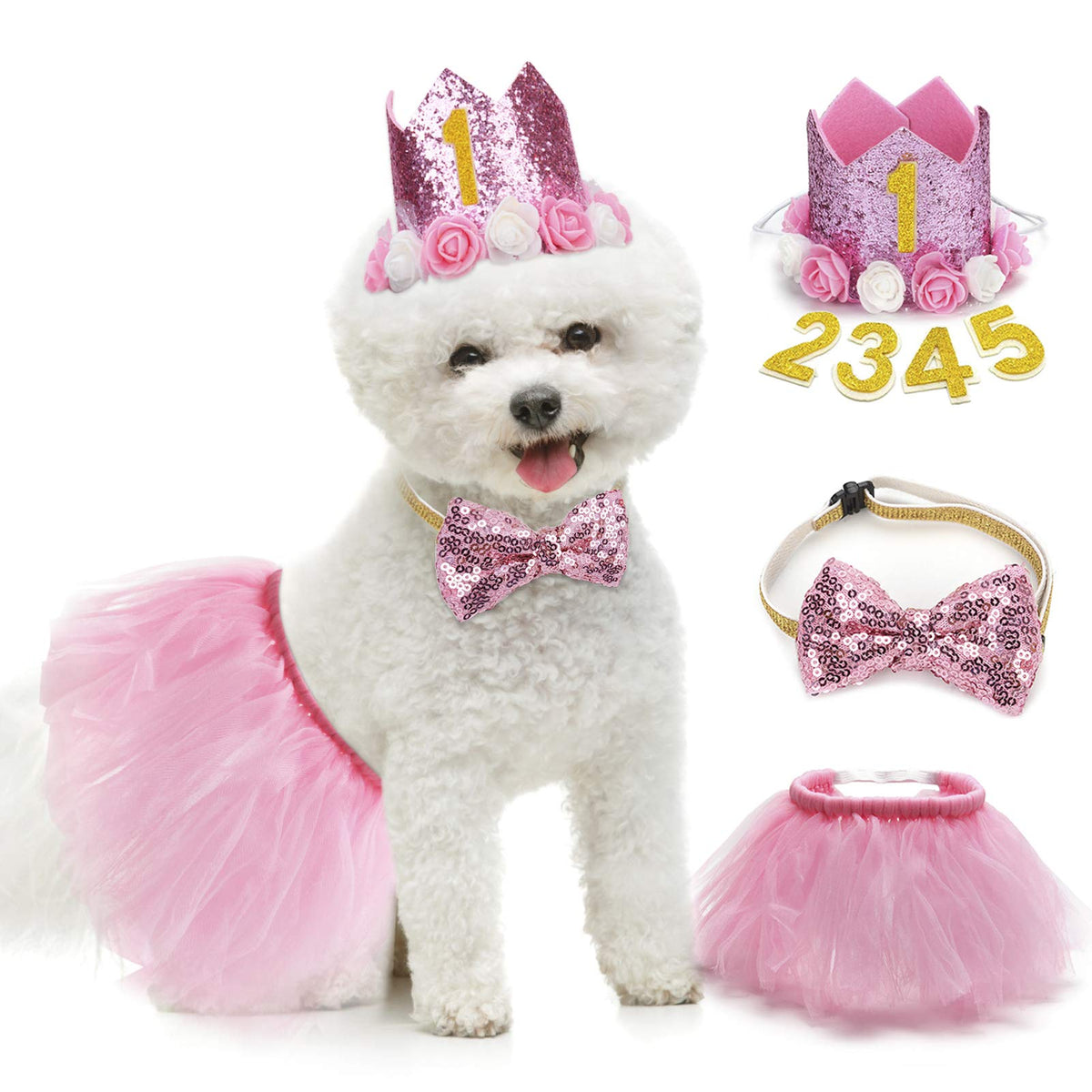 Legendog Dog Tutu Skirt, Dog Birthday Party Supplies - Dog Birthday Hat - Dog Bowtie, Cute Pink Dog Birthday Outfit Girl, Dog Dresses For Small Dogs