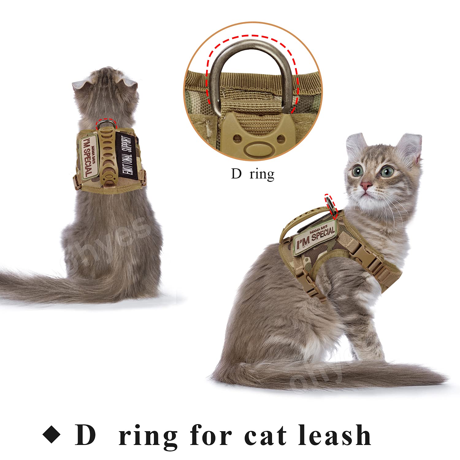 Tactical Cat Harness For Walking Escape Proof, Soft Mesh Adjustable Pet Vest Harness For Large Cat,Small Dog (L, Khaki)