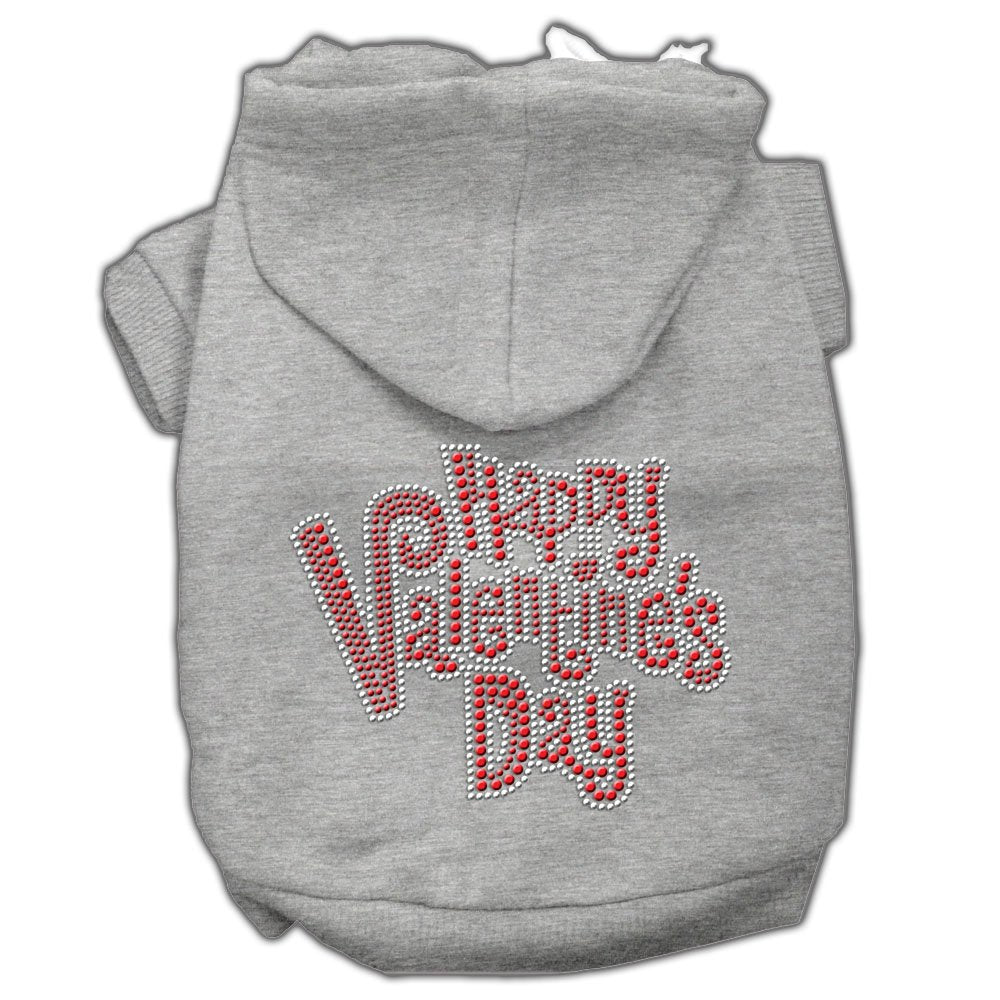 Mirage Pet Products 12&quot; Happy Valentines Day Rhinestone Hoodies, Medium, Grey