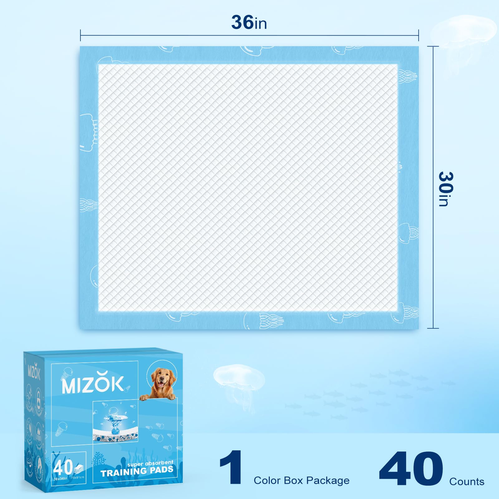 MIZOK Dog Pads Extra Large 30x36in Puppy Pads XL Super Absorbent, Potty Pads with 6-Layer Leak-Proof and Quick-Dry Surface, Wee
