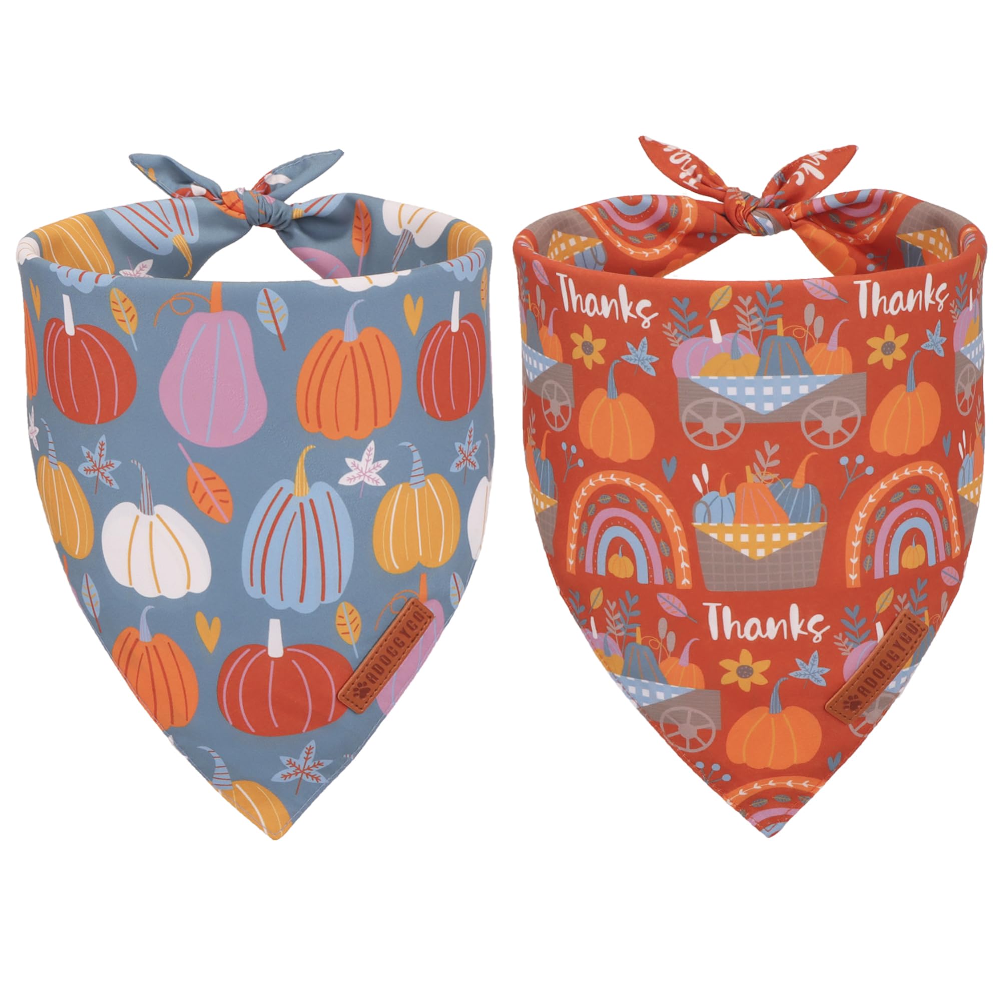 ADOGGYGO Thanksgiving Dog Bandana, Blue Orange Pumpkin Dog Scarf, Adjustable Fit Dog Fall Thanksgiving Bandanas for Large Small 
