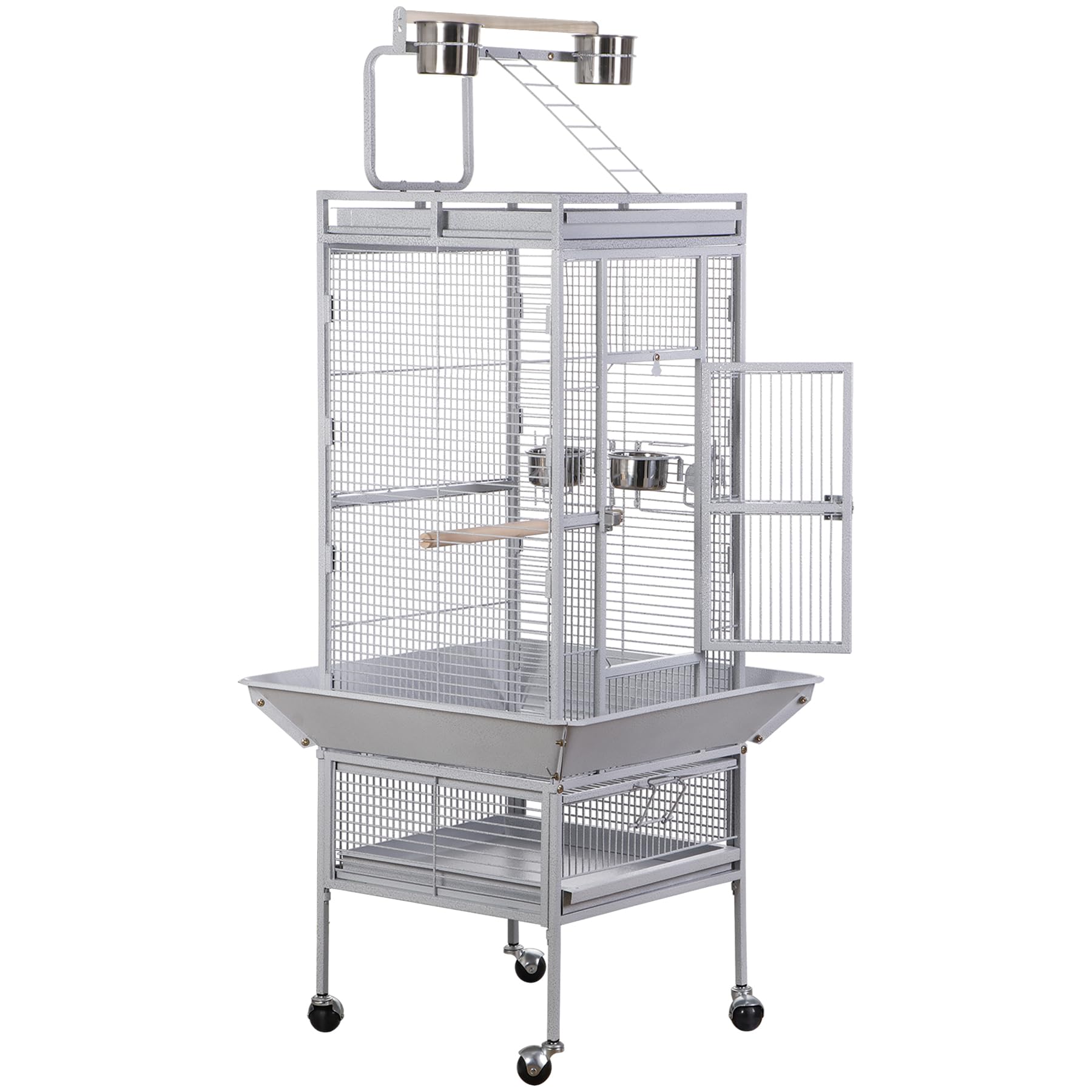 Super Deal Pro 61-Inch 2In1 Large Bird Cage With Rolling Stand Playtop Parrot Chinchilla Finch Cage Macaw Conure Cockatiel Cockatoo Pet House Wrought Iron Birdcage, White