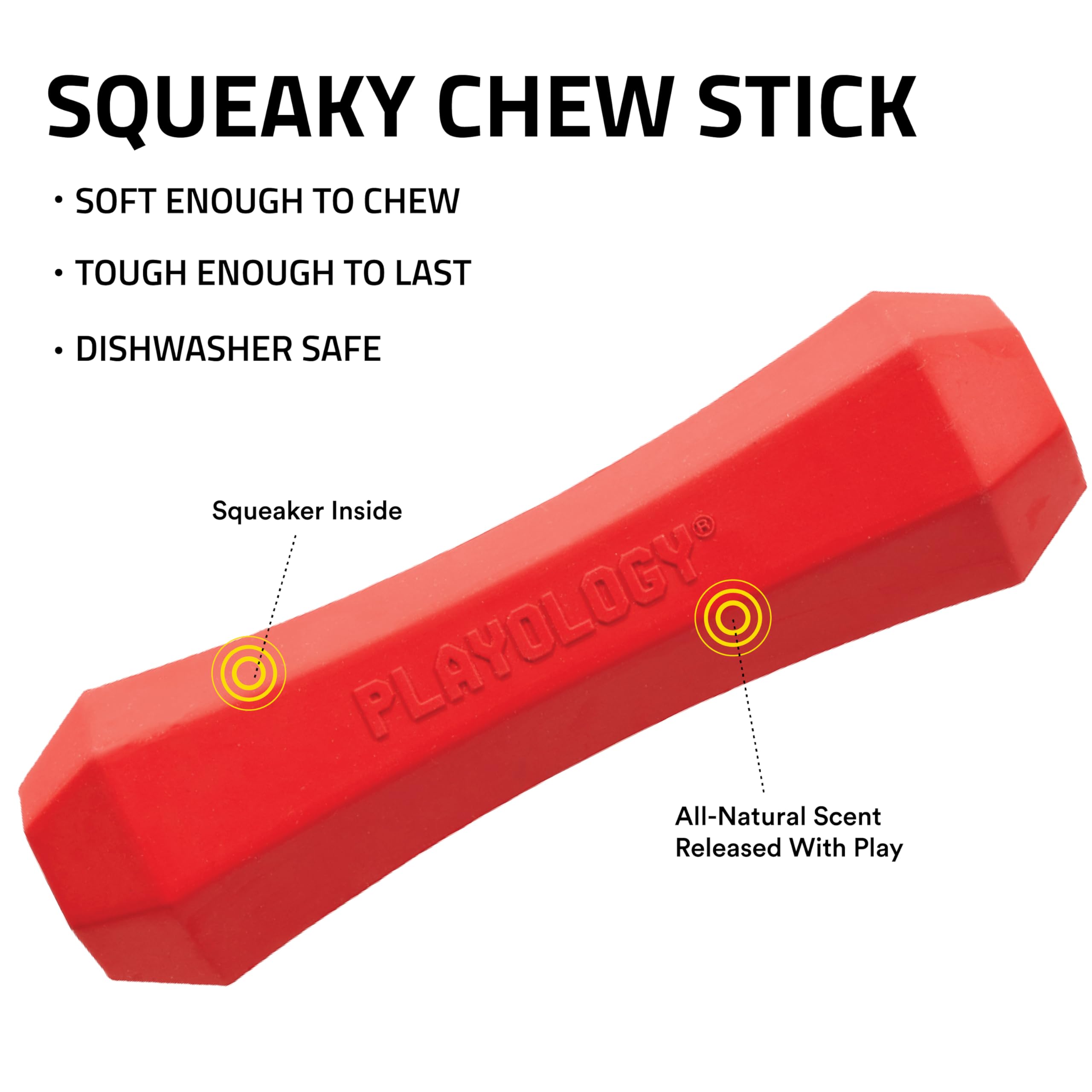 Playology Squeaky Chew Stick Dog Toy For Large To X-Large Dogs 50 Lbs & Up | Engaging All-Natural Beef Scented Chew Toy For Toug