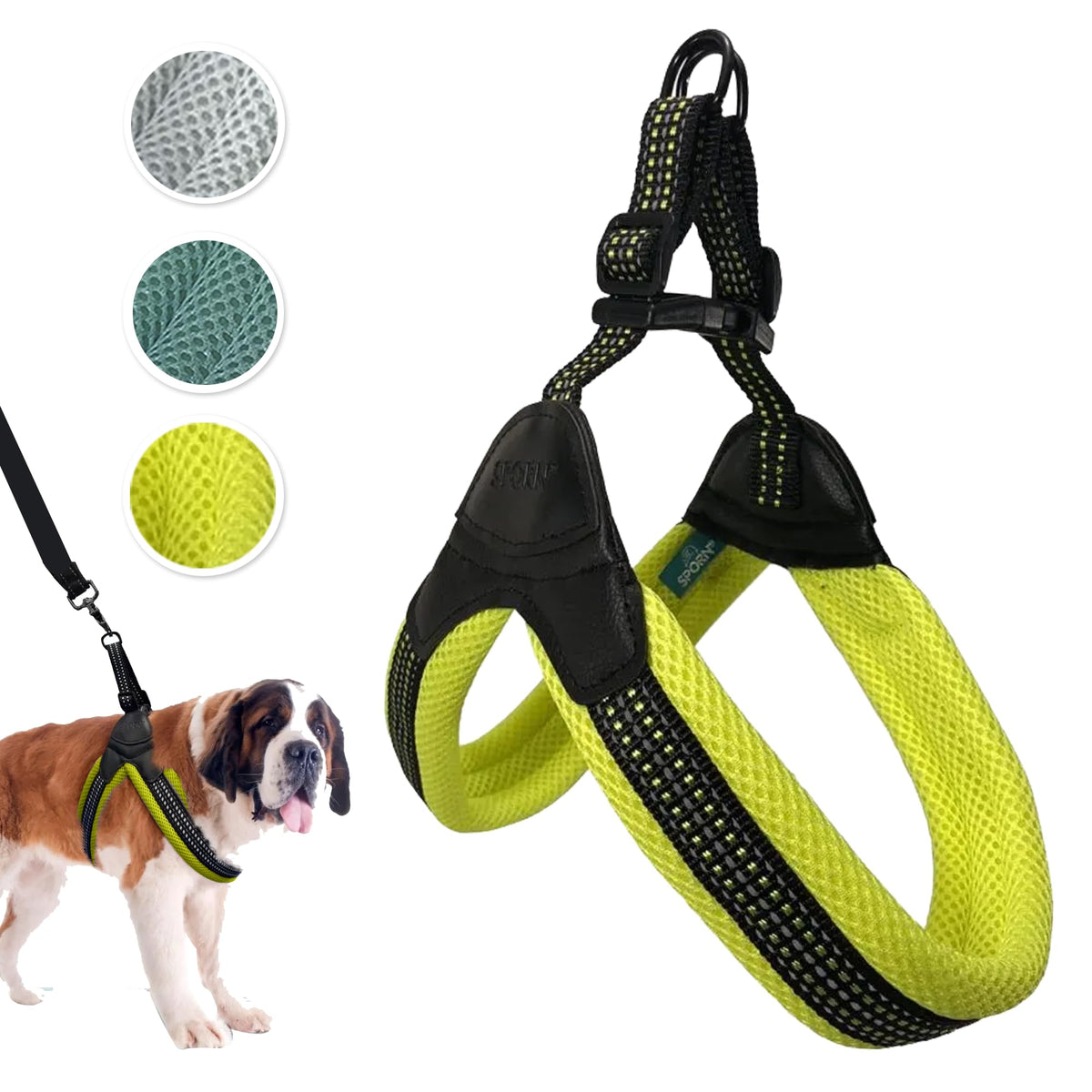 Sporn Easy-Fit Mesh Dog Harness Large Sized Dog, Yellow Soft Fabric Nylon No Choke Dog Harness Large Size Dog, Breathable & Easy Dog Walking Harness, Provides To Extra Large Breeds
