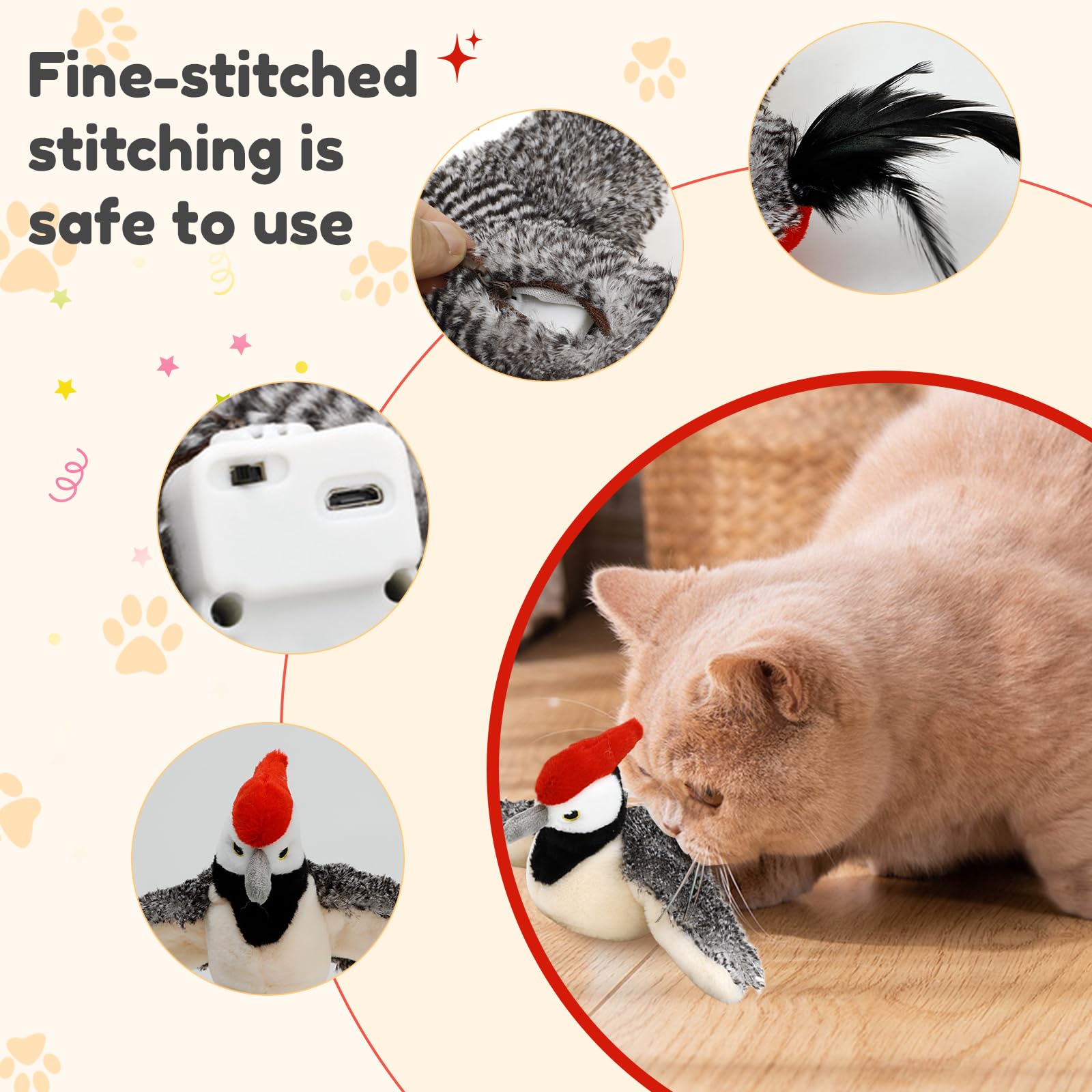 Xiejy Flying Bird Cat Toys, 2025 New Simulated Chirping Bird Cat Toy Automatic Cat Exercise Toys, Rechargeable Wings Flapping Ca